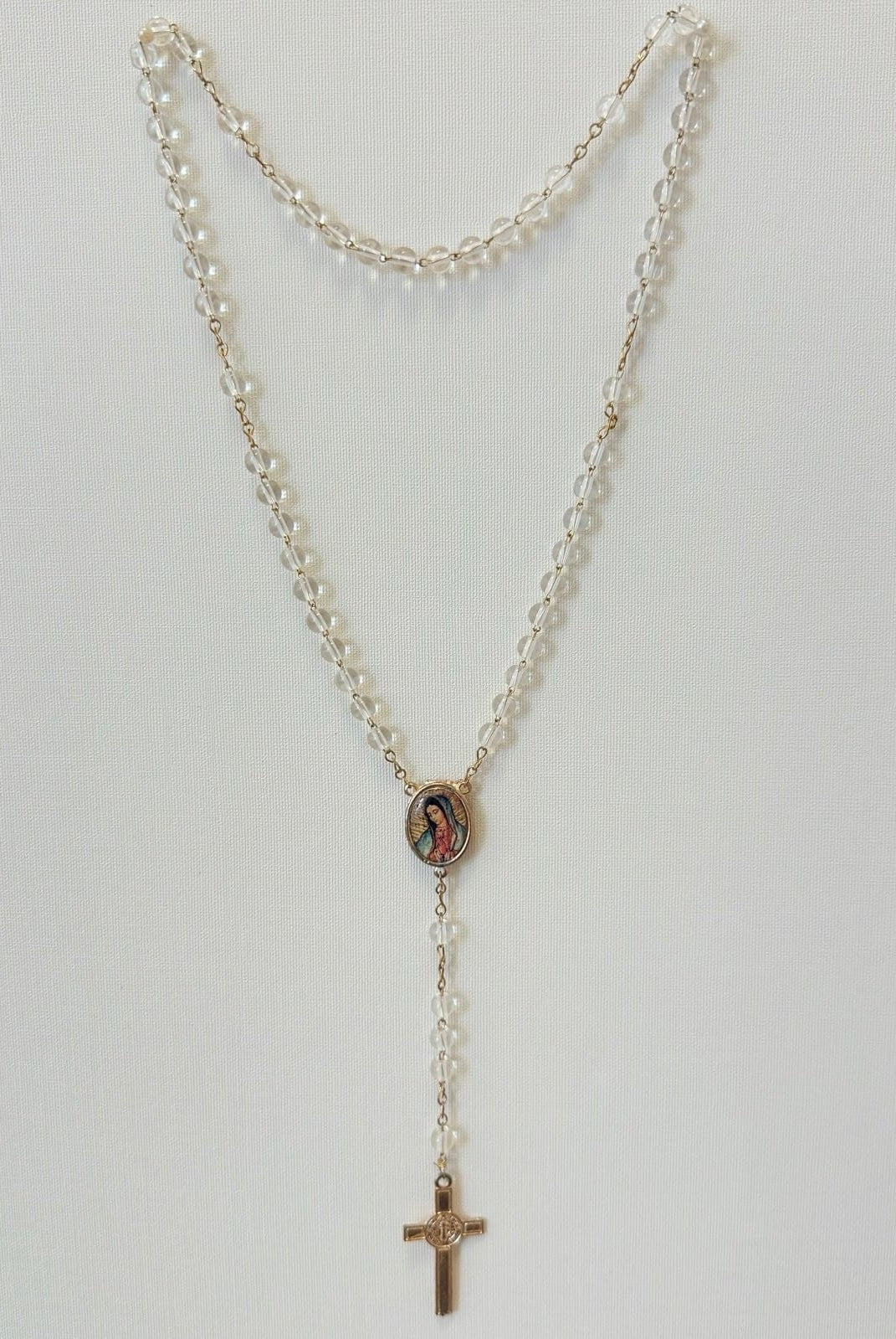 YoYo Boutique Accessories White Crystals & Virgin of Guadalupe Rosary