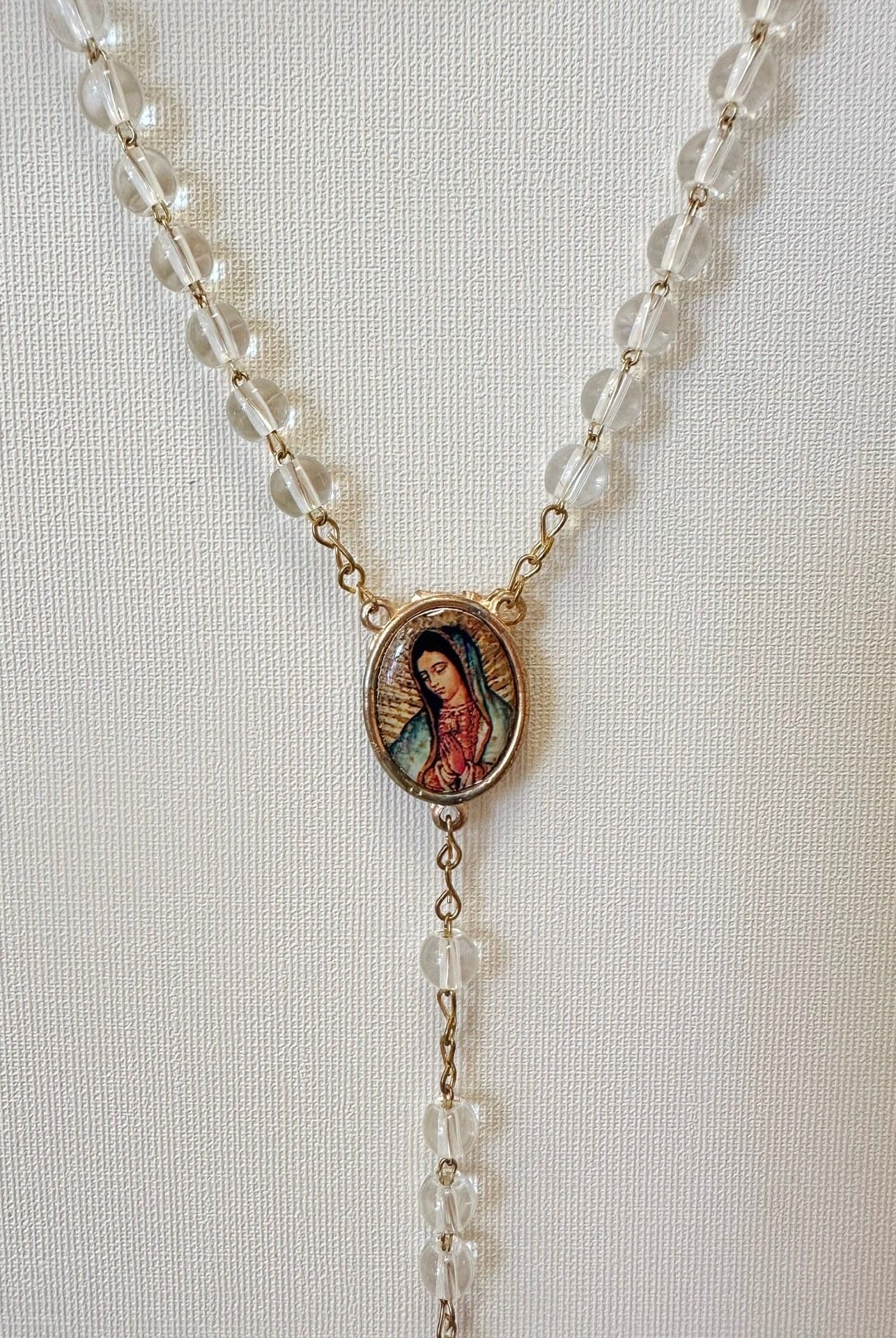 YoYo Boutique Accessories White Crystals & Virgin of Guadalupe Rosary