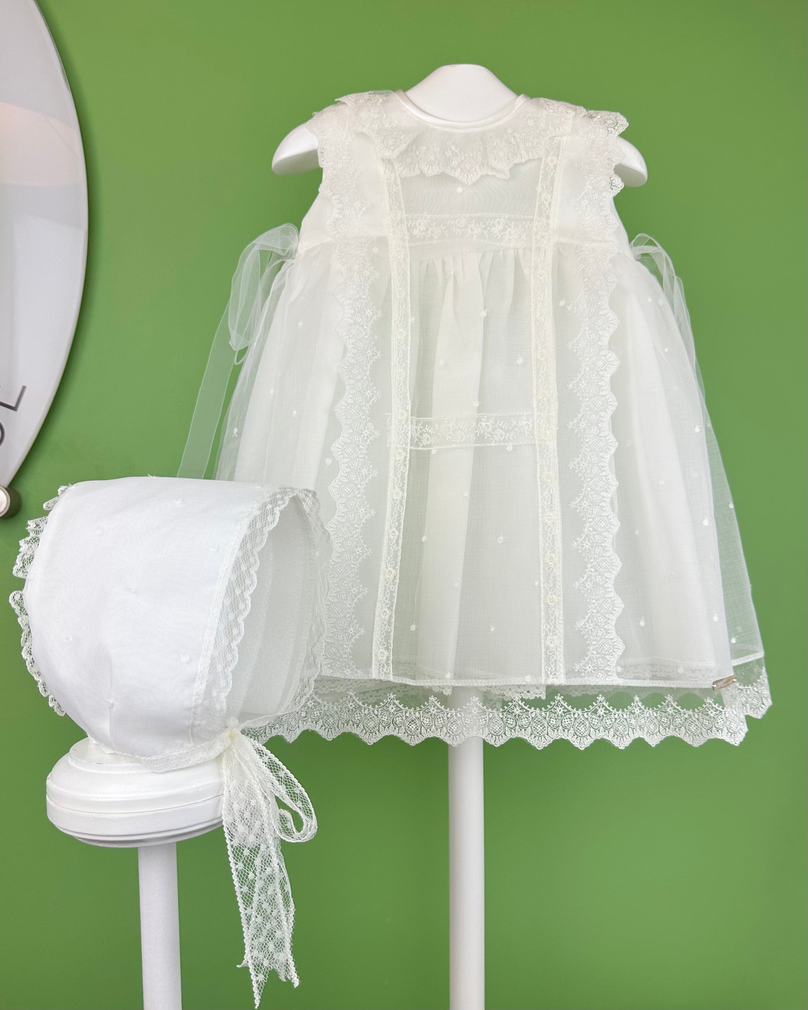 YoYo Boutique Baptism Samantha White Dress with Bonnet