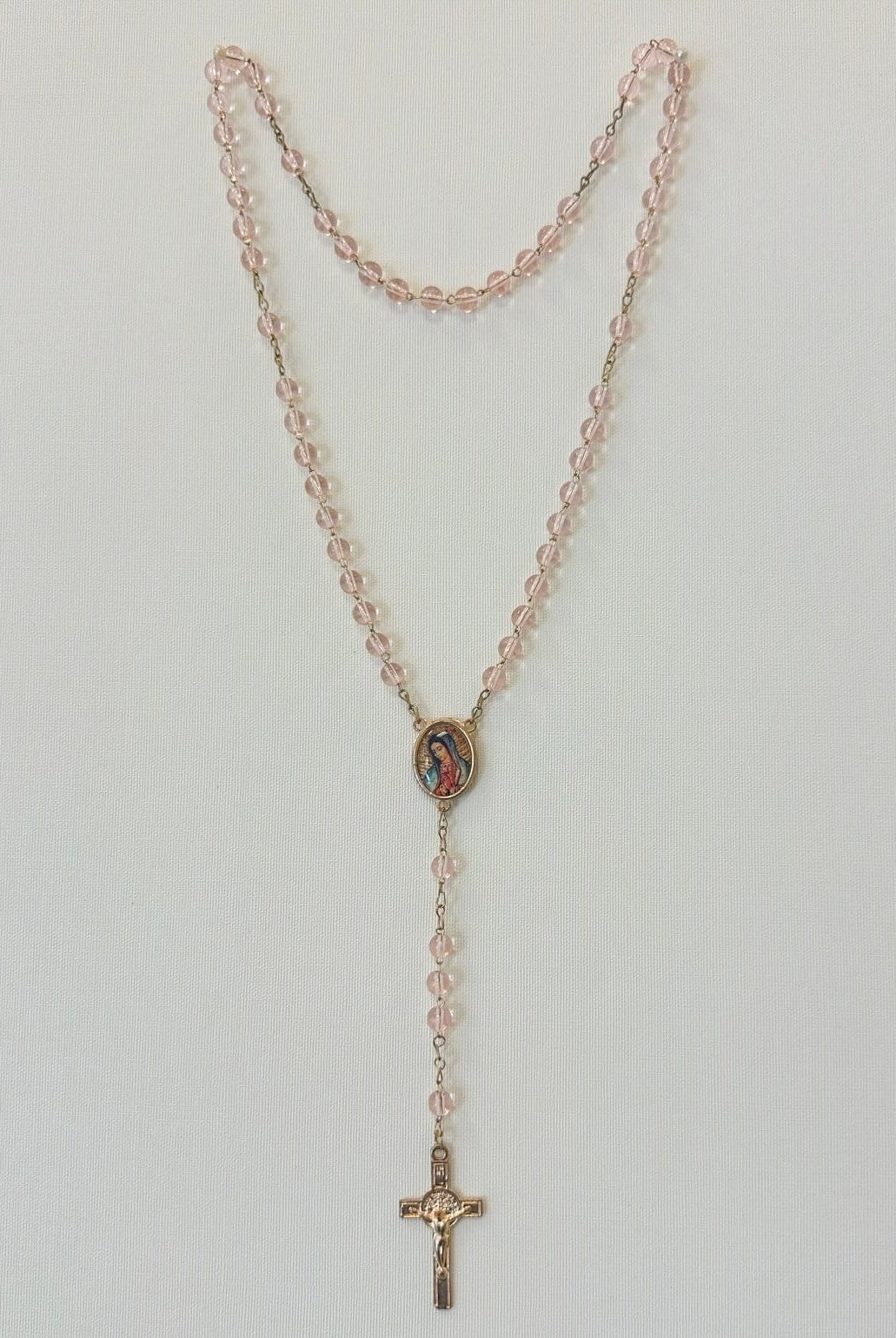 YoYo Boutique Rosary Pink Pink Crystals & Virgin of Guadalupe Rosary