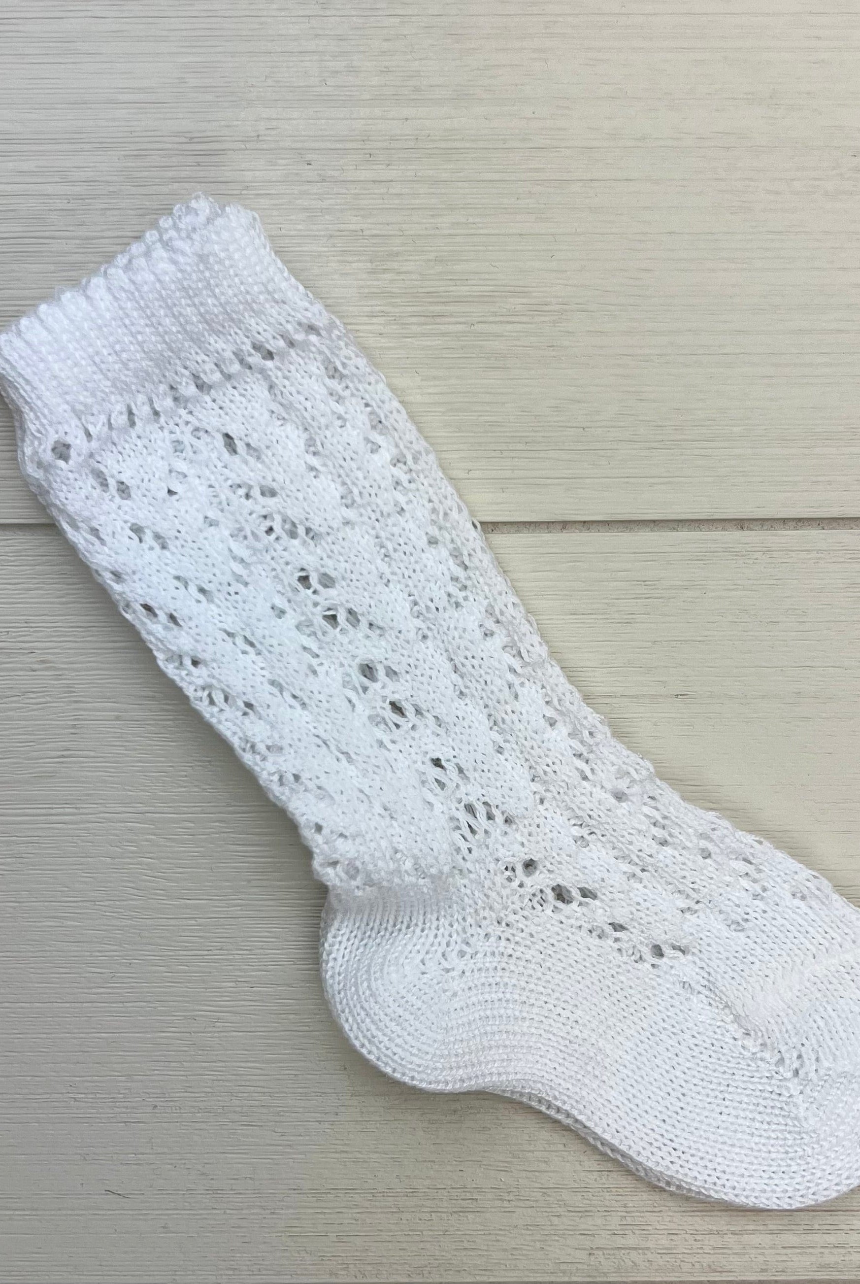 Condor Socks White Cotton Openwork Knee-High Socks