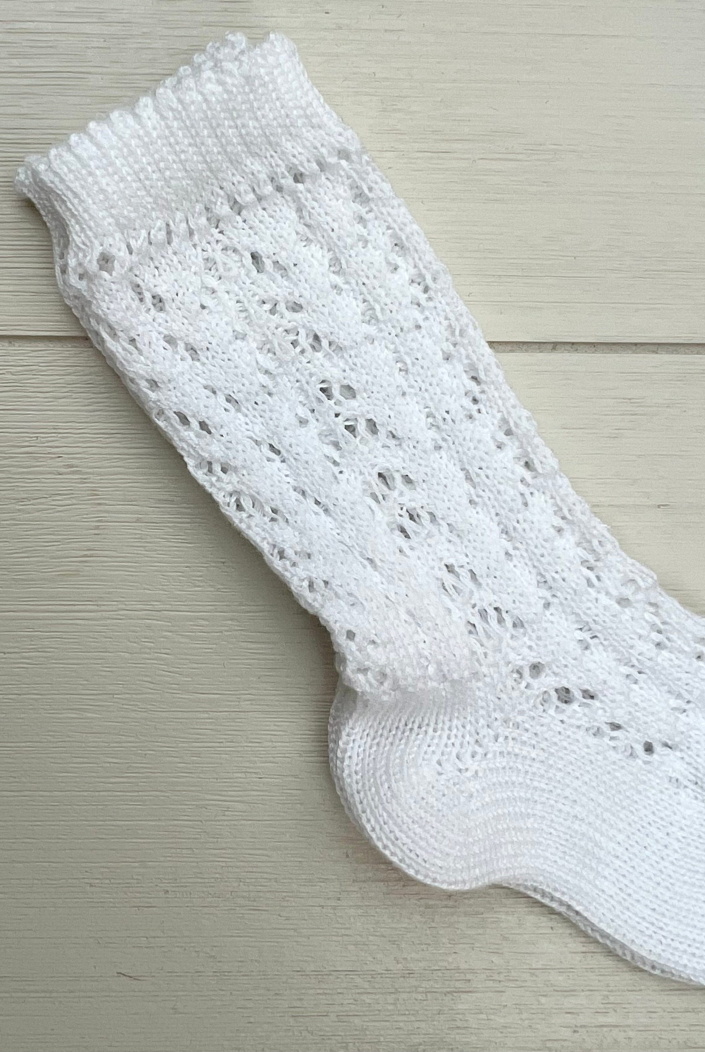 Condor Socks White Cotton Openwork Knee-High Socks