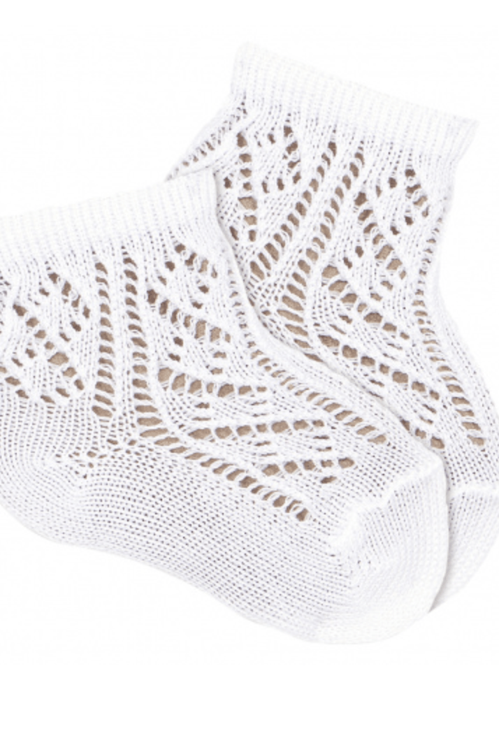 Condor Socks White Perle Ankle Socks with Openwork