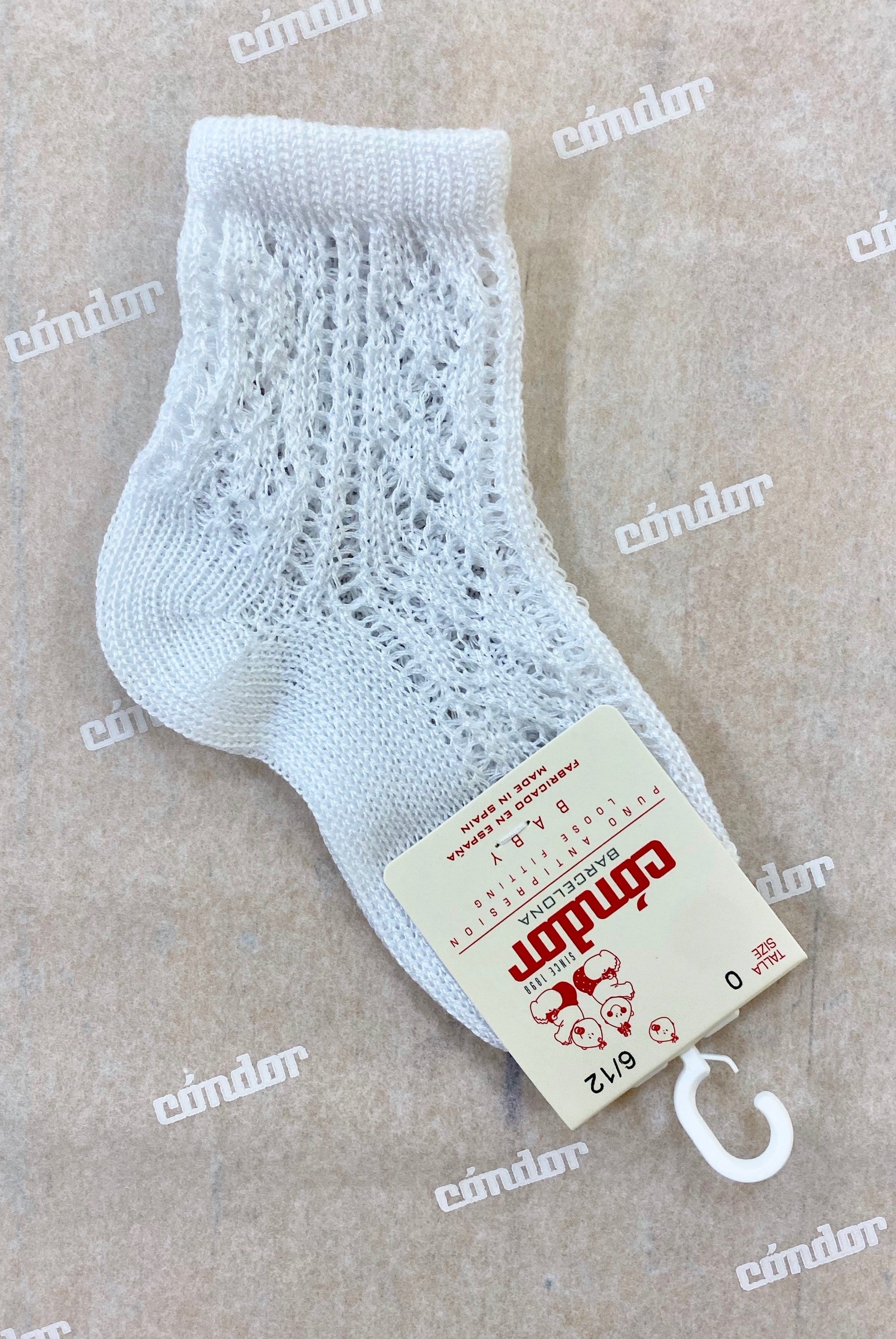 Condor Socks White Perle Ankle Socks with Openwork