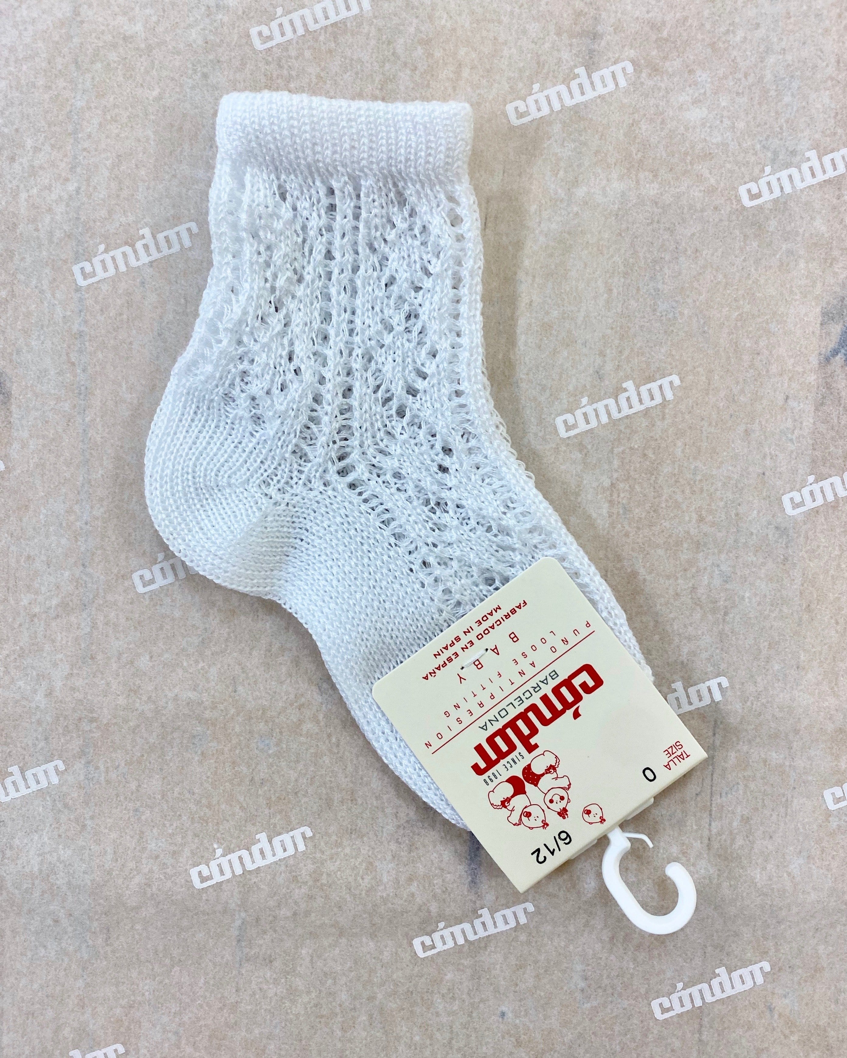 Condor Socks White Perle Ankle Socks with Openwork