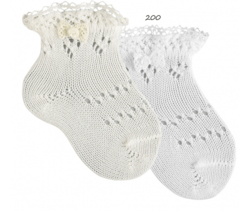 Condor Socks White Perle Openwork with Lace Edge