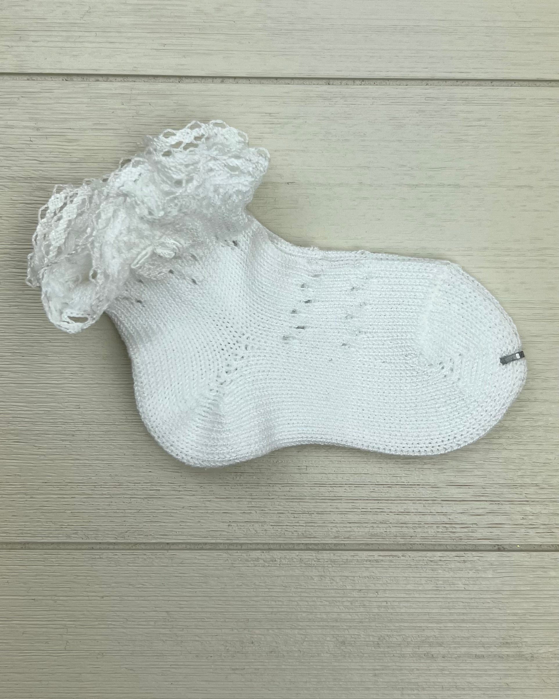 Condor Socks White Perle Openwork with Lace Edge