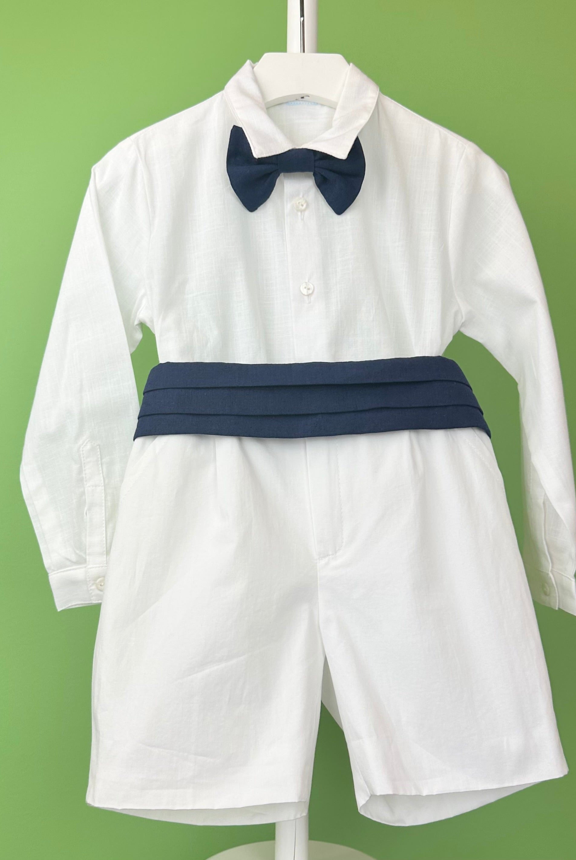 YoYo Boutique Baptism Alex White & Navy Blue Shorts Outfit
