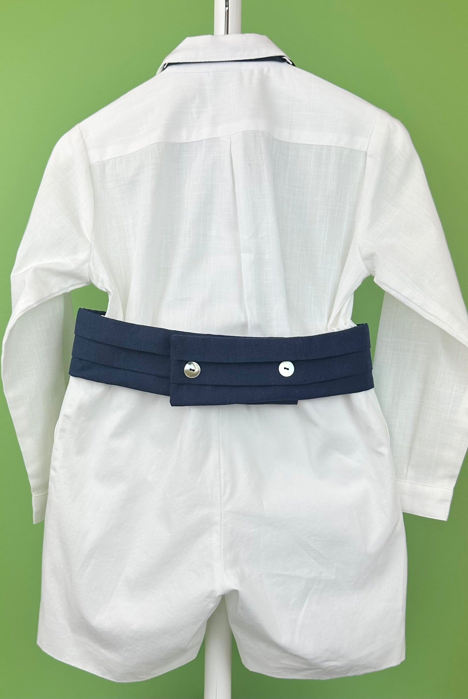 YoYo Boutique Baptism Alex White & Navy Blue Shorts Outfit
