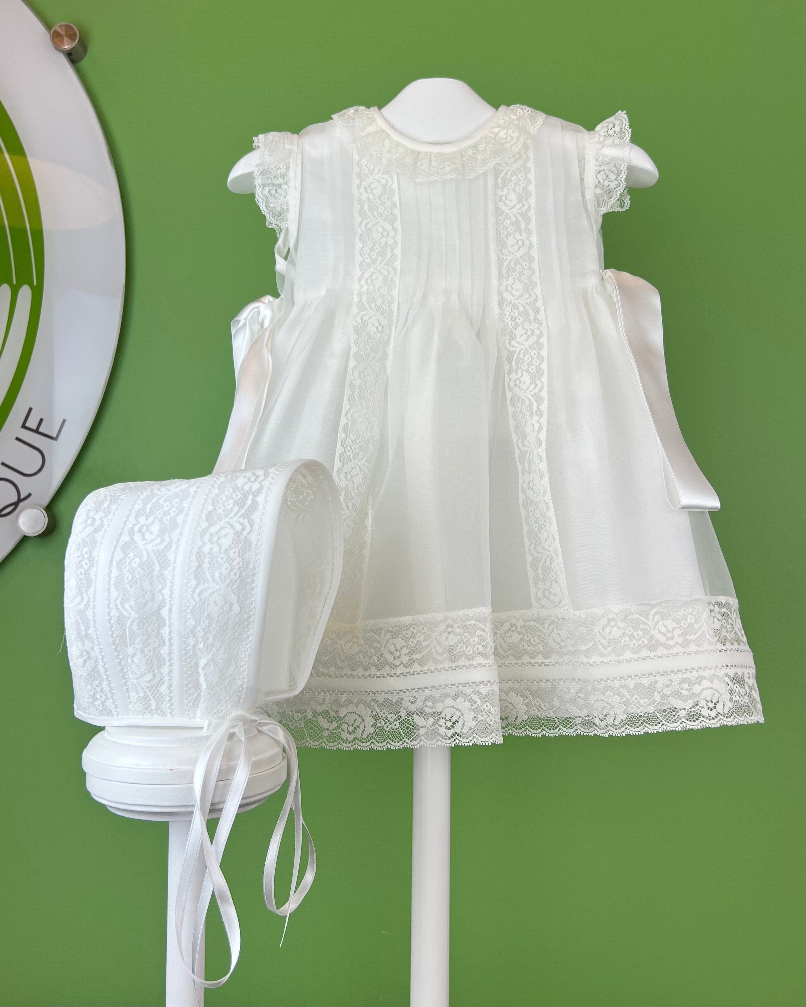 YoYo Children's Boutique Baptism & Communion Dresses Camila White Dress with Bonnet