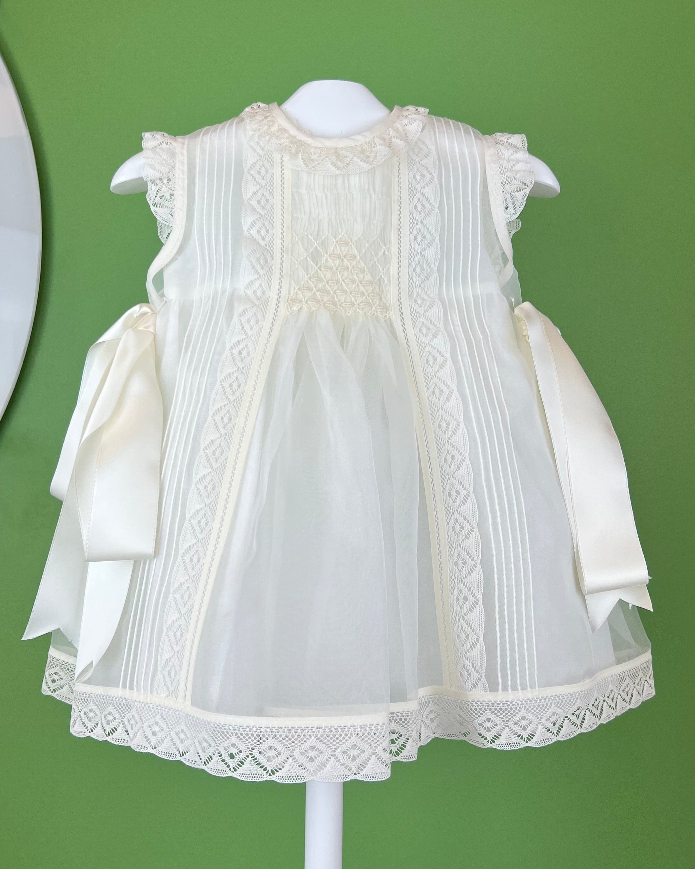 YoYo Children's Boutique Baptism Debra Off-White Dress with Bonnet