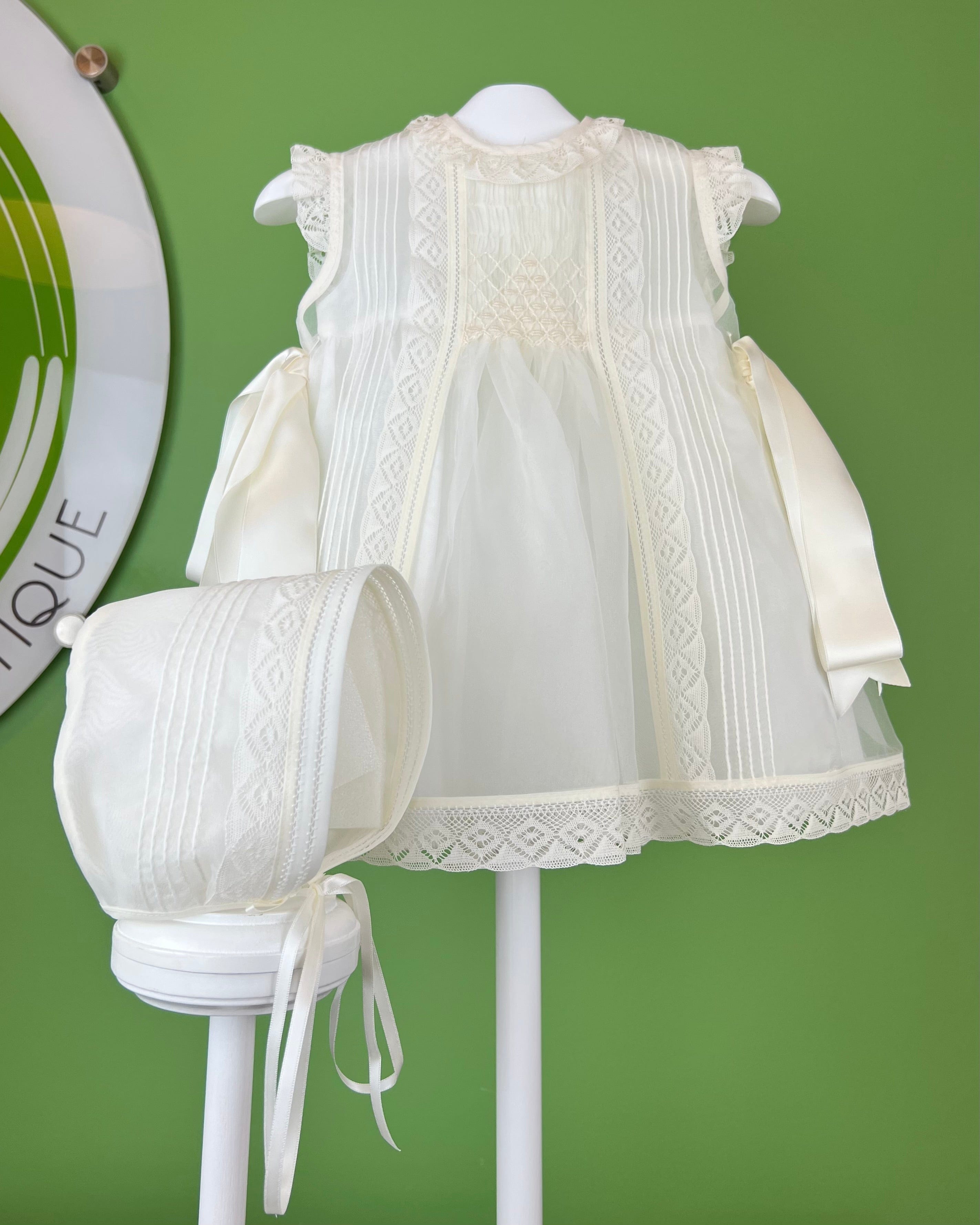 YoYo Children's Boutique Baptism Debra Off-White Dress with Bonnet