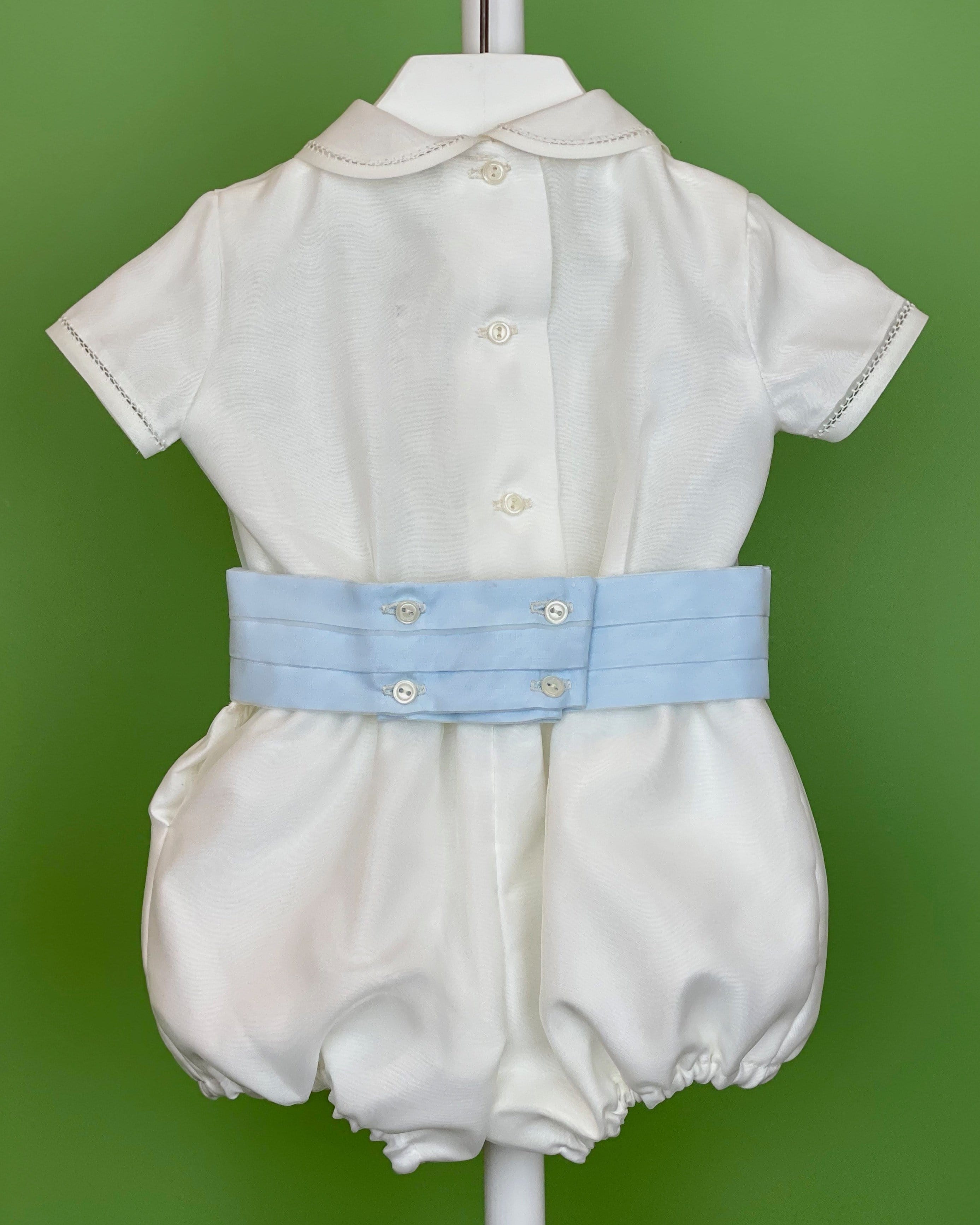 YoYo Children's Boutique Baptism Off-White & Blue Bubble Outfit