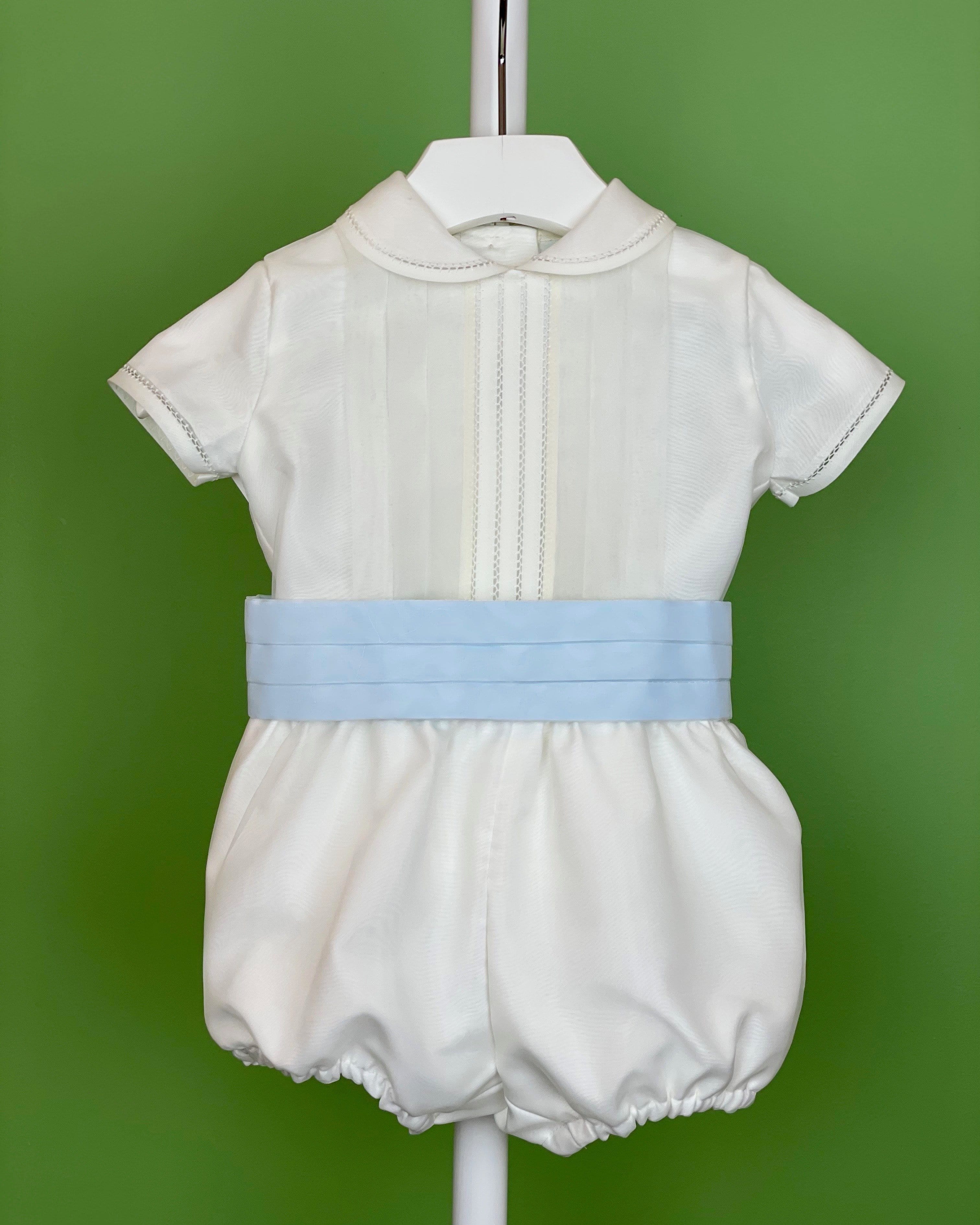 YoYo Children's Boutique Baptism Off-White & Blue Bubble Outfit