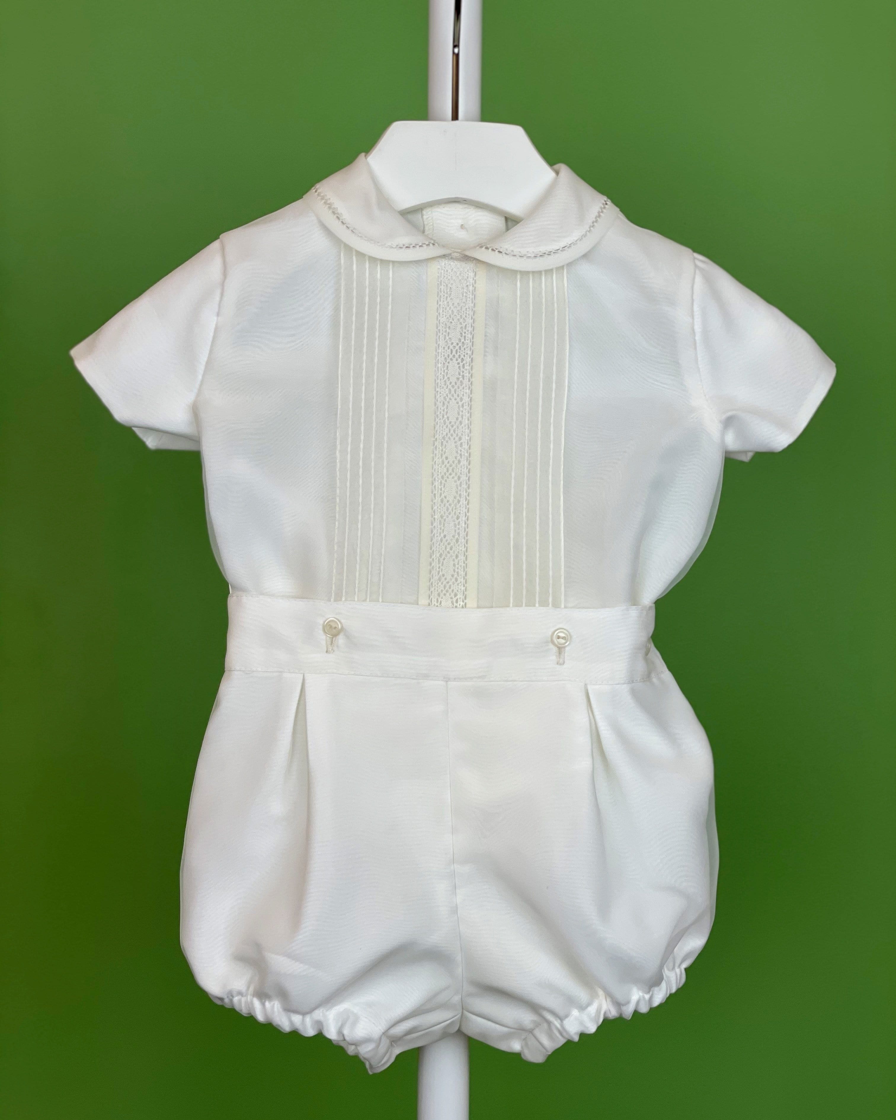 YoYo Children's Boutique Baptism Off-White Organza & Lace Bubble Shorts Outfit