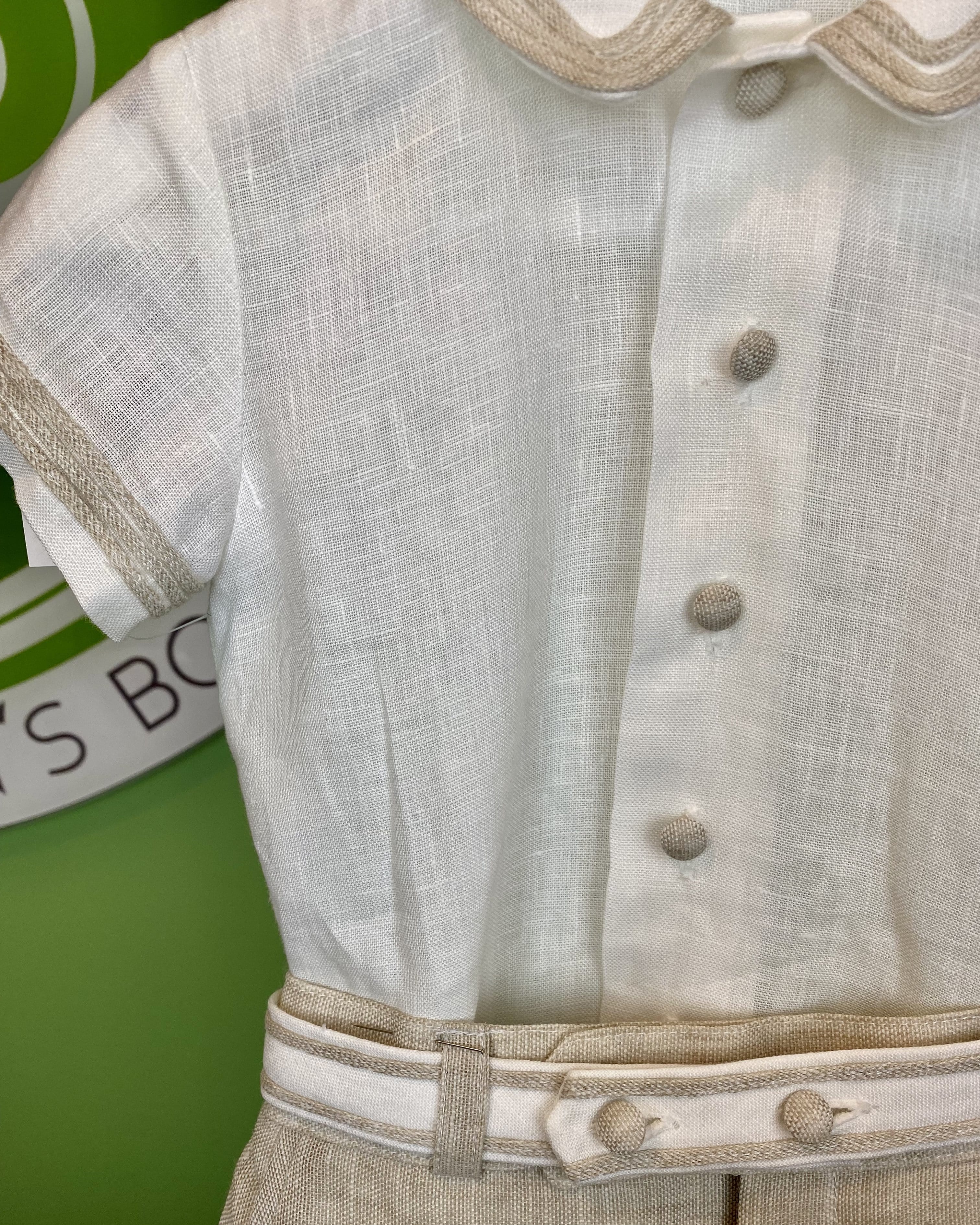 YoYo Children's Boutique Baptism White & Beige Linen Outfit