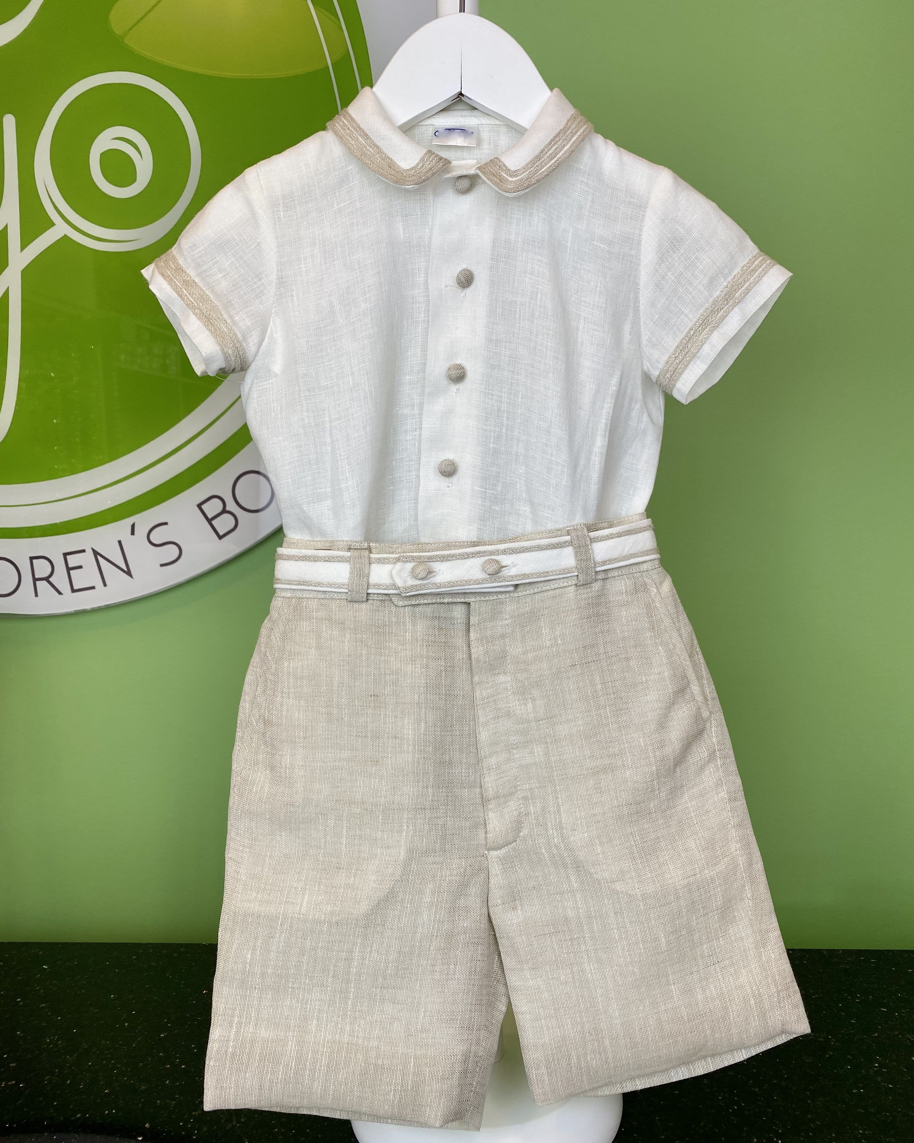 YoYo Children's Boutique Baptism White & Beige Linen Outfit