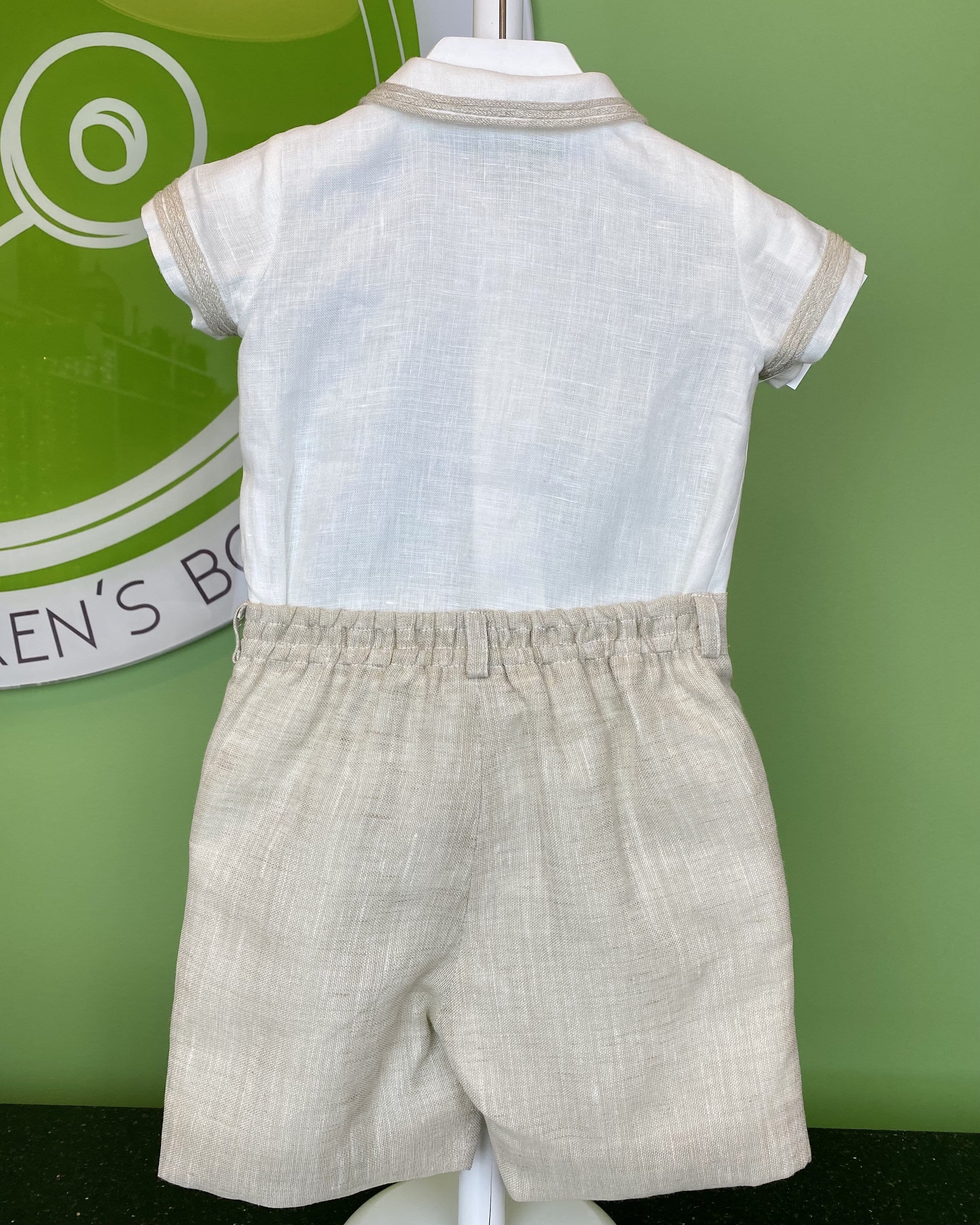 YoYo Children's Boutique Baptism White & Beige Linen Outfit