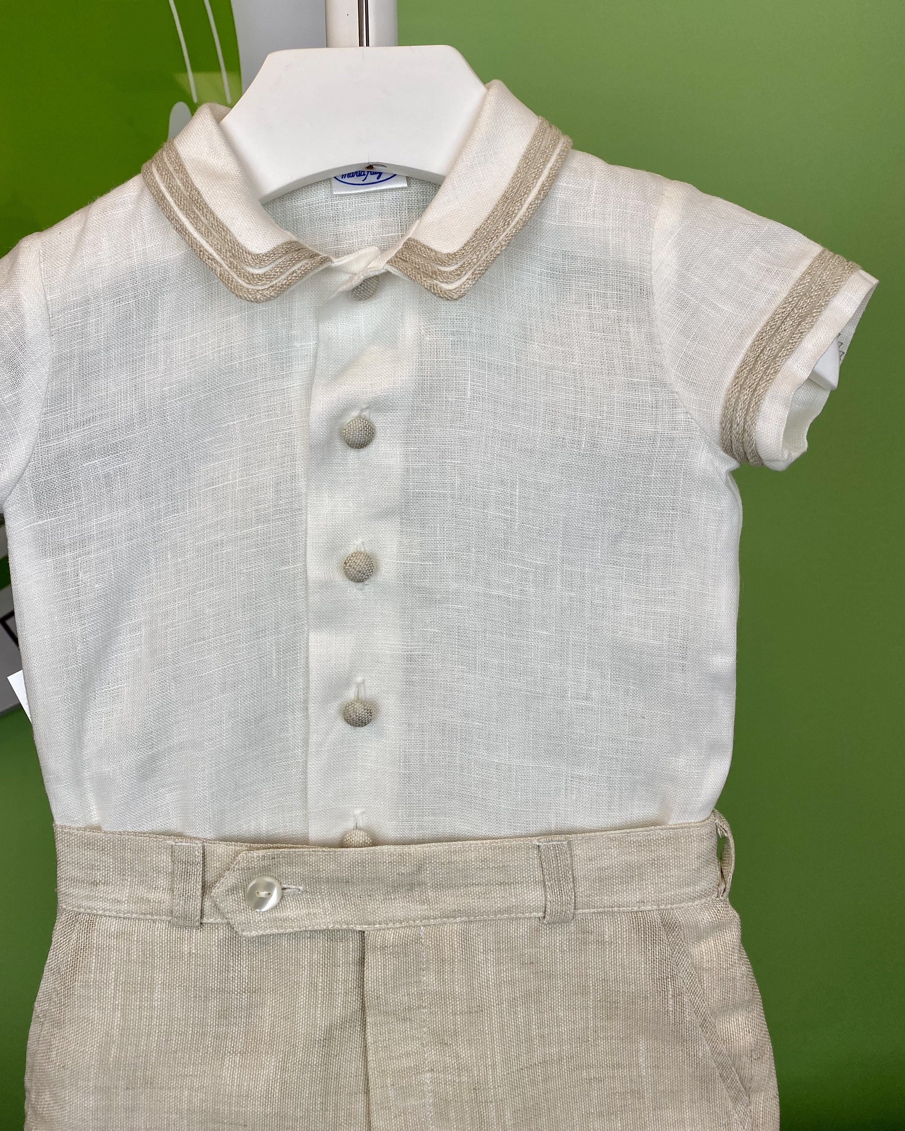 YoYo Children's Boutique Baptism White & Beige Linen Outfit