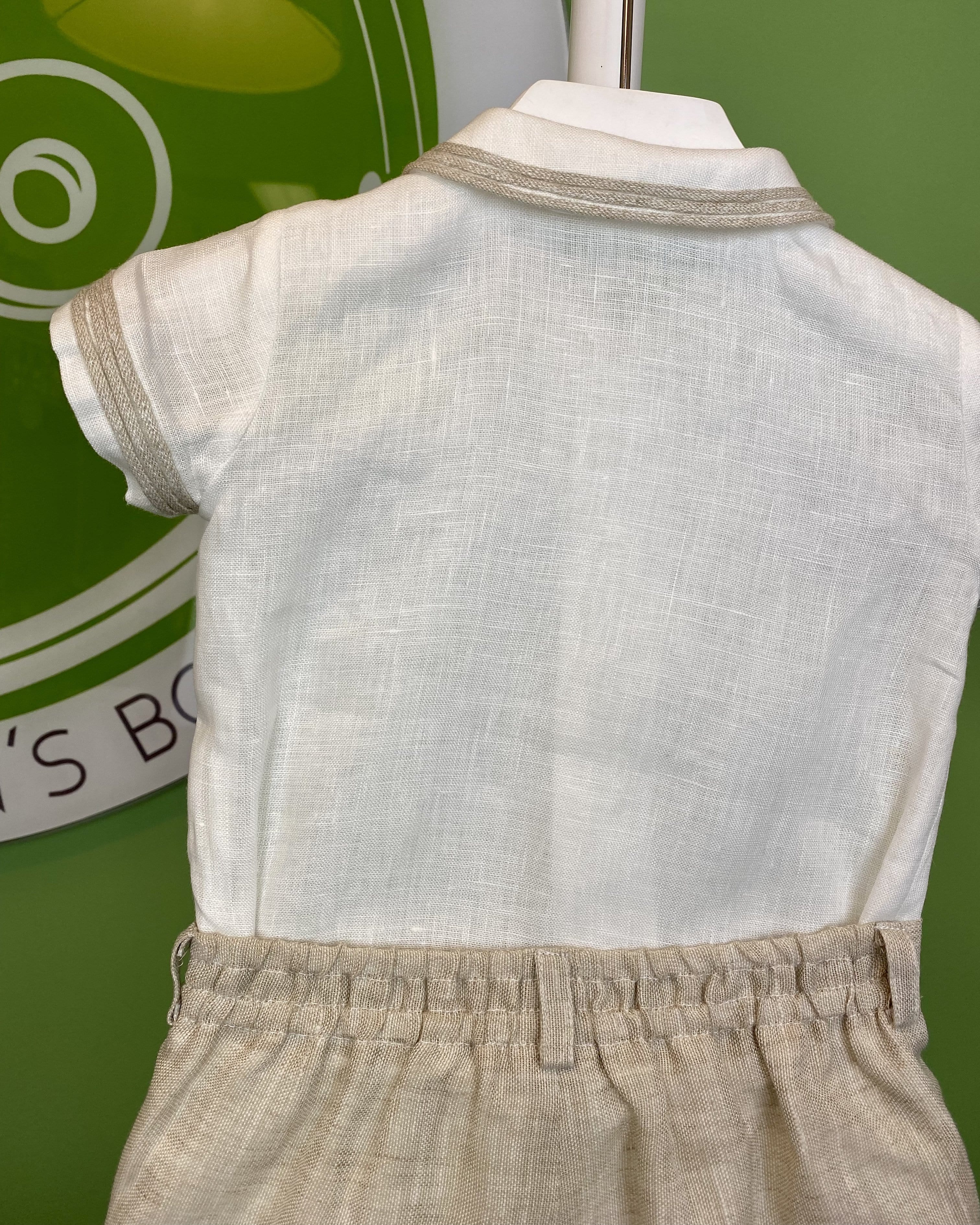 YoYo Children's Boutique Baptism White & Beige Linen Outfit