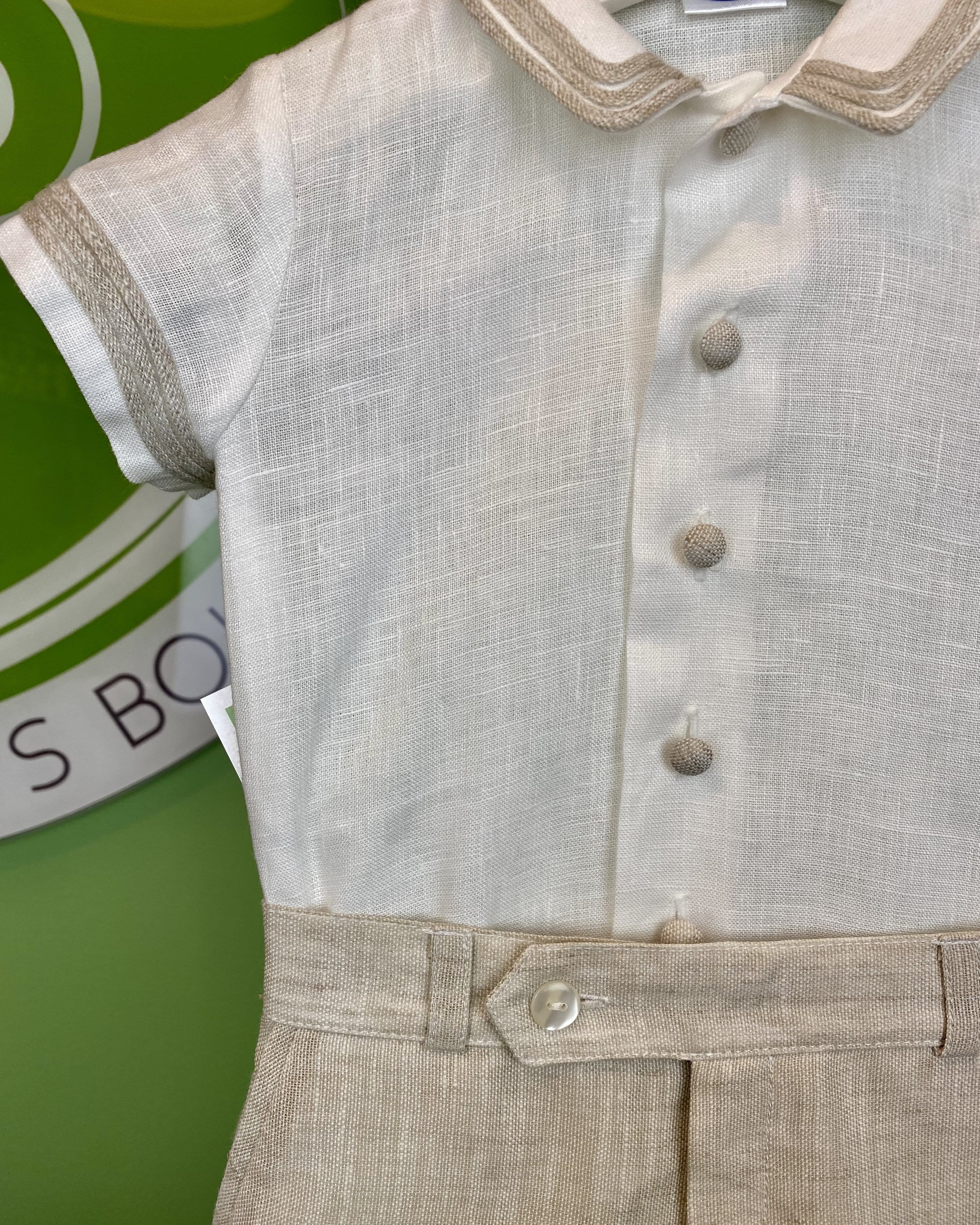 YoYo Children's Boutique Baptism White & Beige Linen Outfit