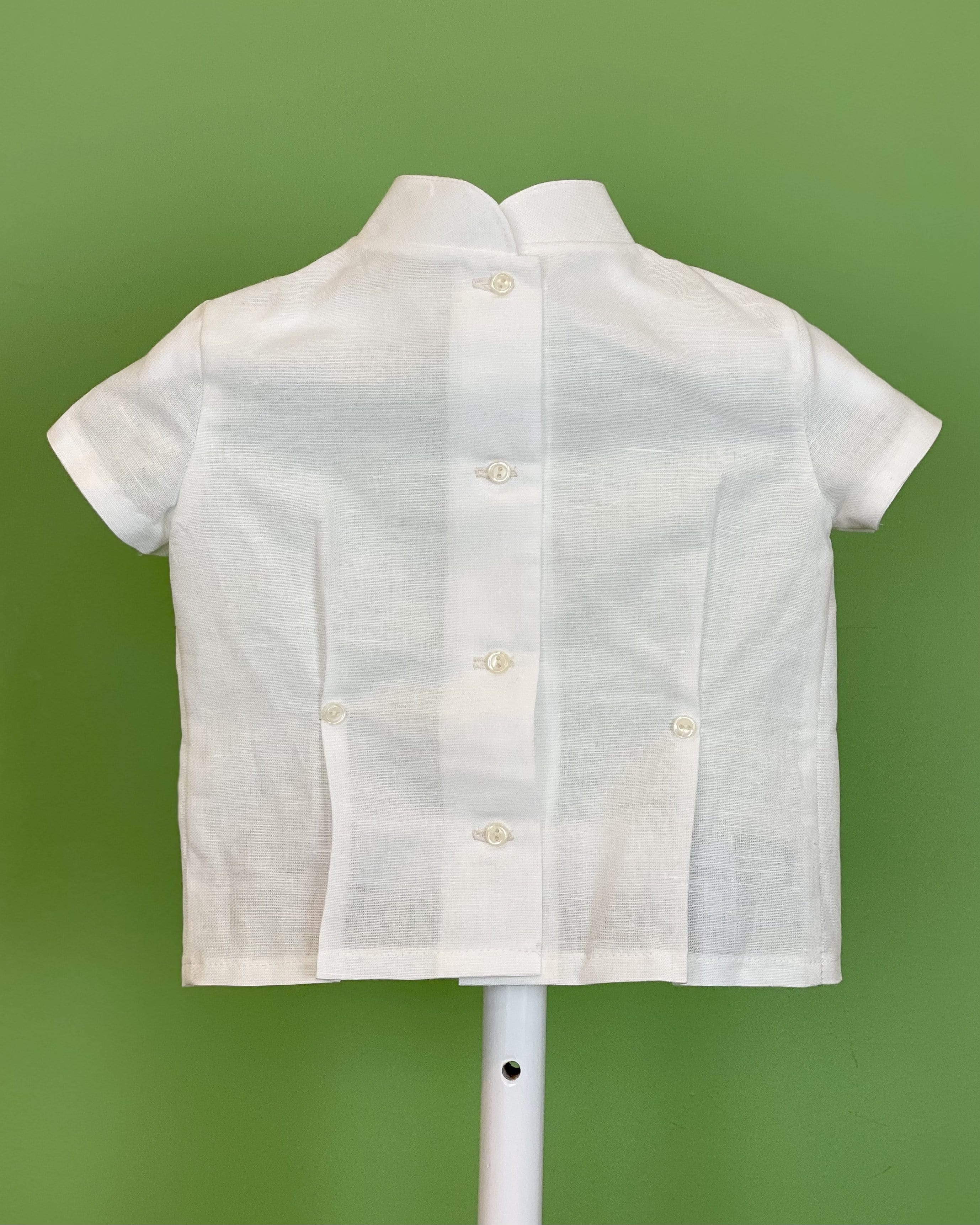 YoYo Children's Boutique Baptism White Linen & Mao Collar Bubble Outfit