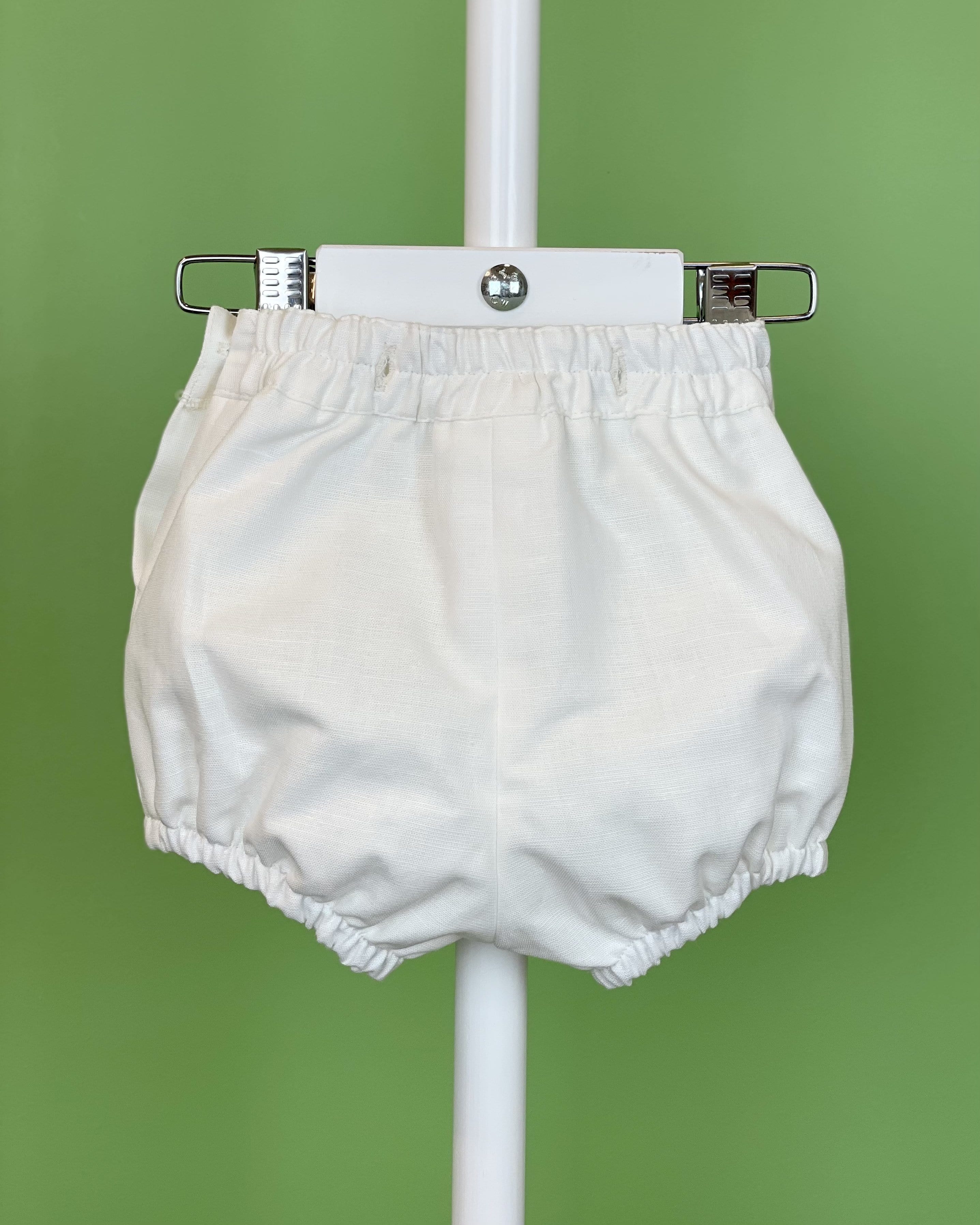 YoYo Children's Boutique Baptism White Linen & Mao Collar Bubble Outfit