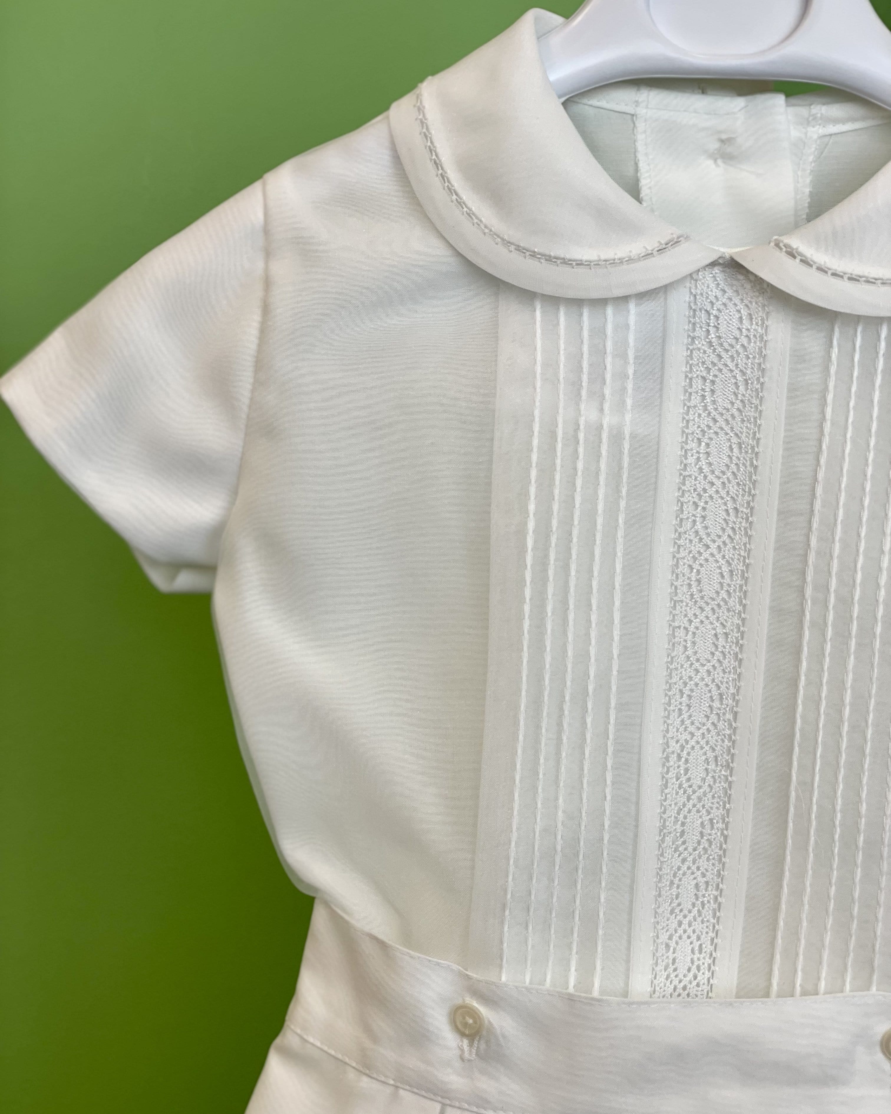 YoYo Children's Boutique Baptism White Organza & Lace Bubble Shorts Outfit