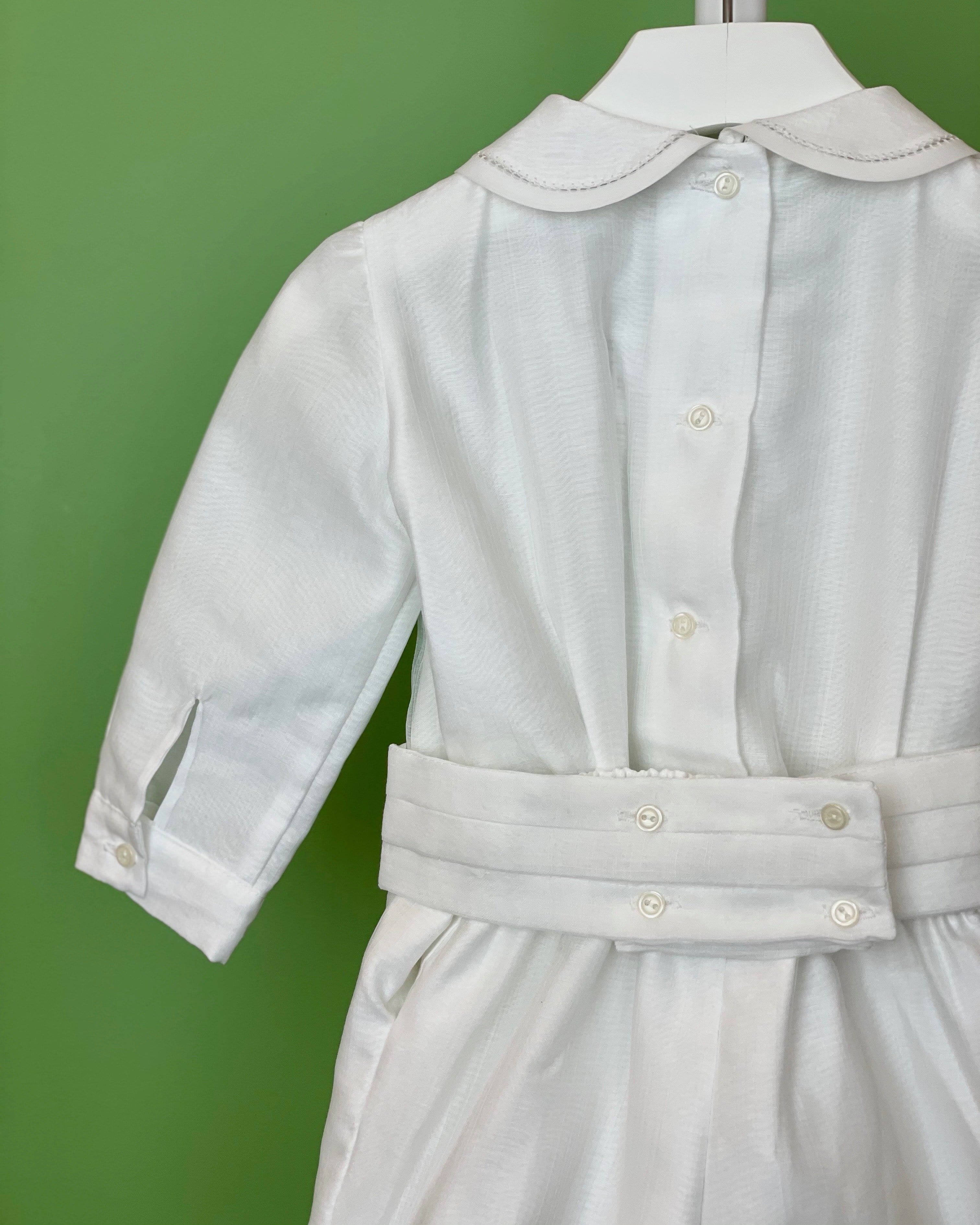 YoYo Children's Boutique Baptism White Organza & Long Sleeves Outfit with Shorts