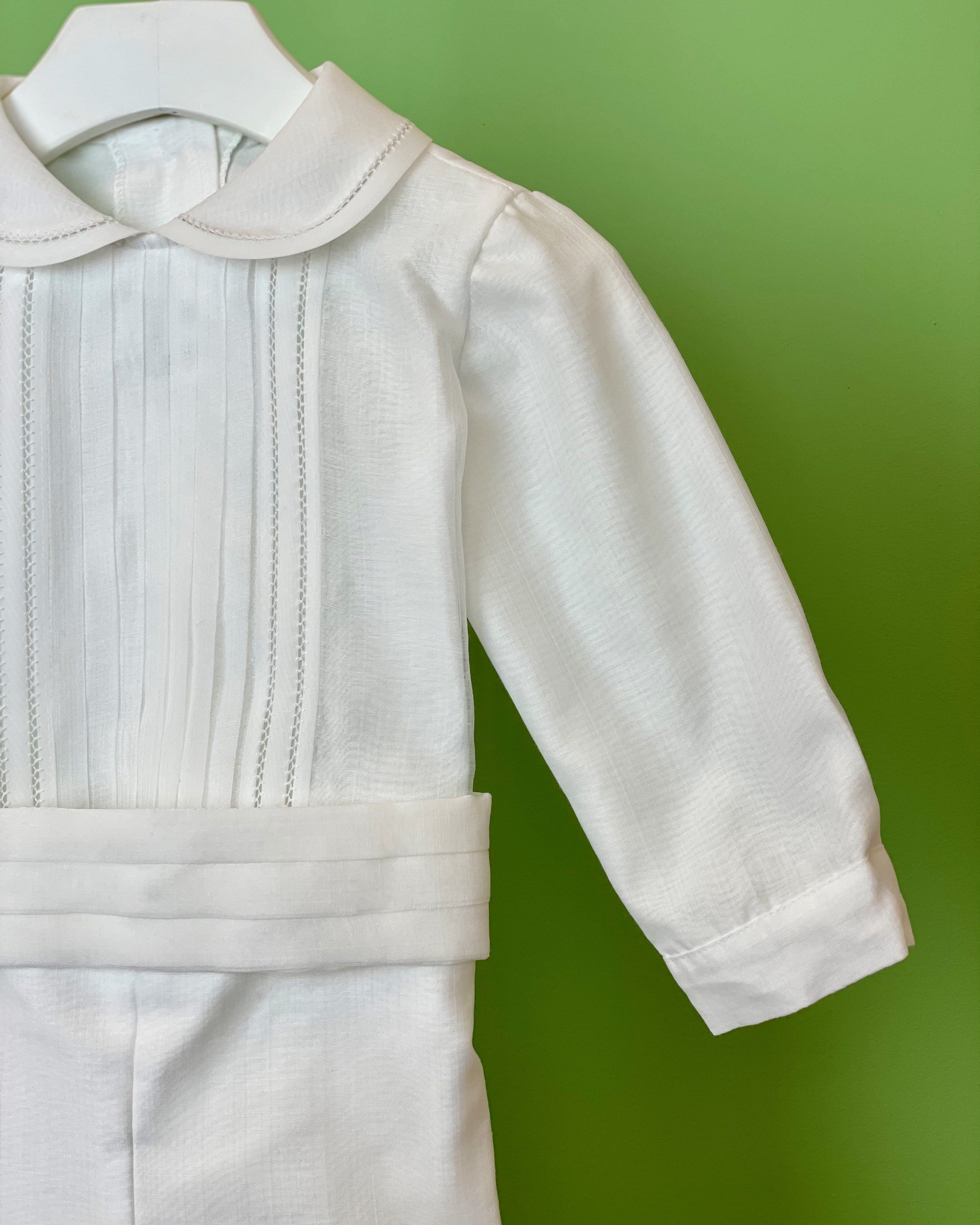 YoYo Children's Boutique Baptism White Organza & Long Sleeves Outfit with Shorts