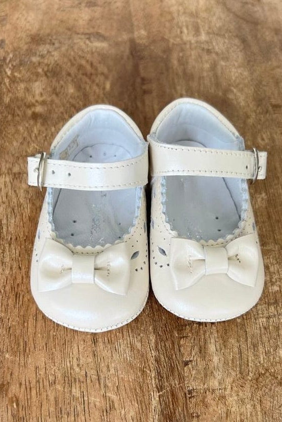 YoYo Children's Boutique Shoes Pearl White Pre-Walker Mary Jane with Bow Shoe