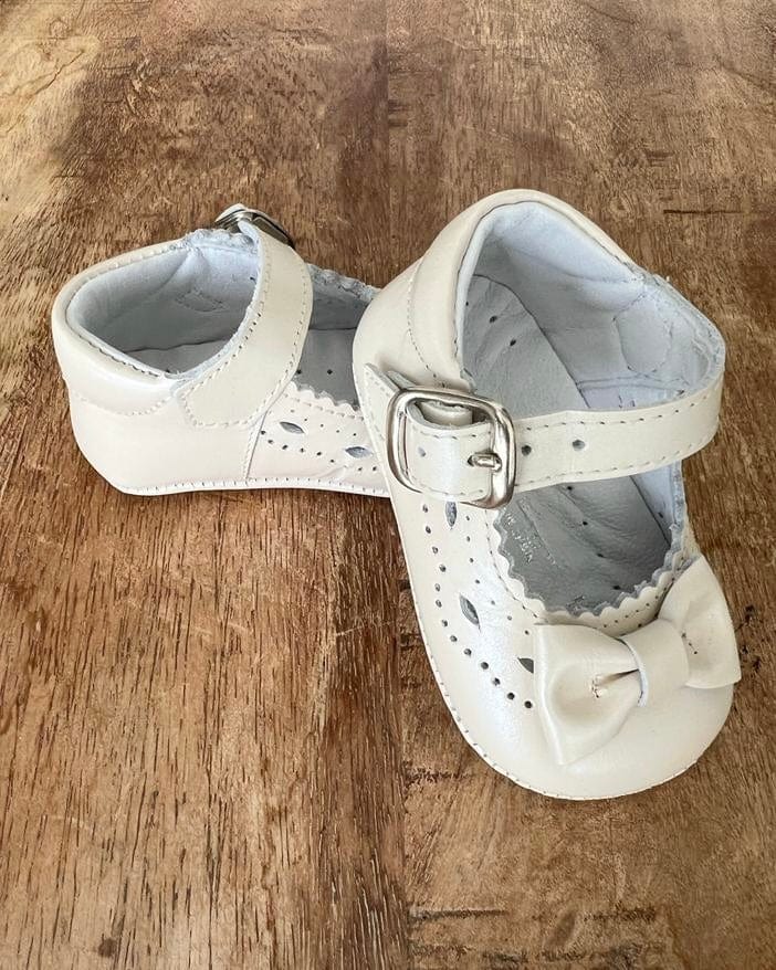 YoYo Children's Boutique Shoes Pearl White Pre-Walker Mary Jane with Bow Shoe
