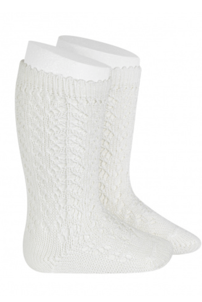 YoYo Children's Boutique Socks Off-White Cotton Openwork Knee-High Socks