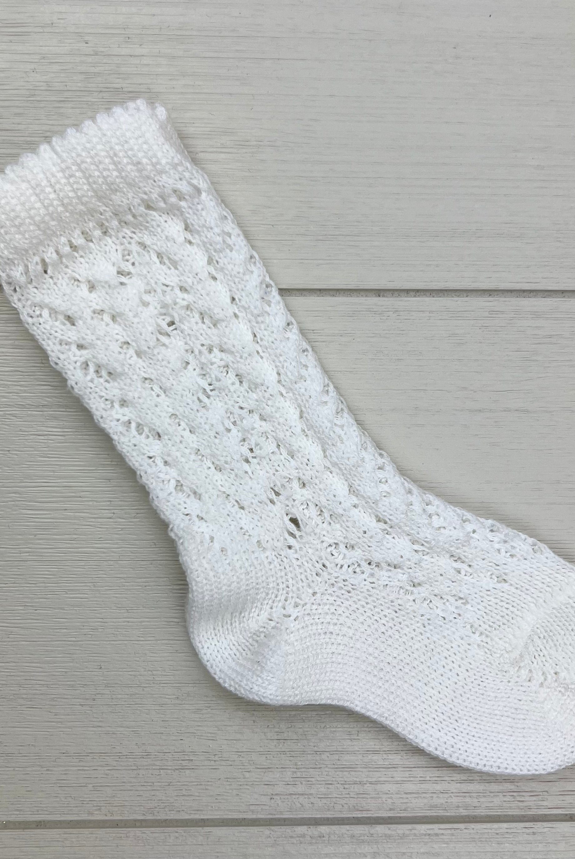 YoYo Children's Boutique Socks Off-White Cotton Openwork Knee-High Socks