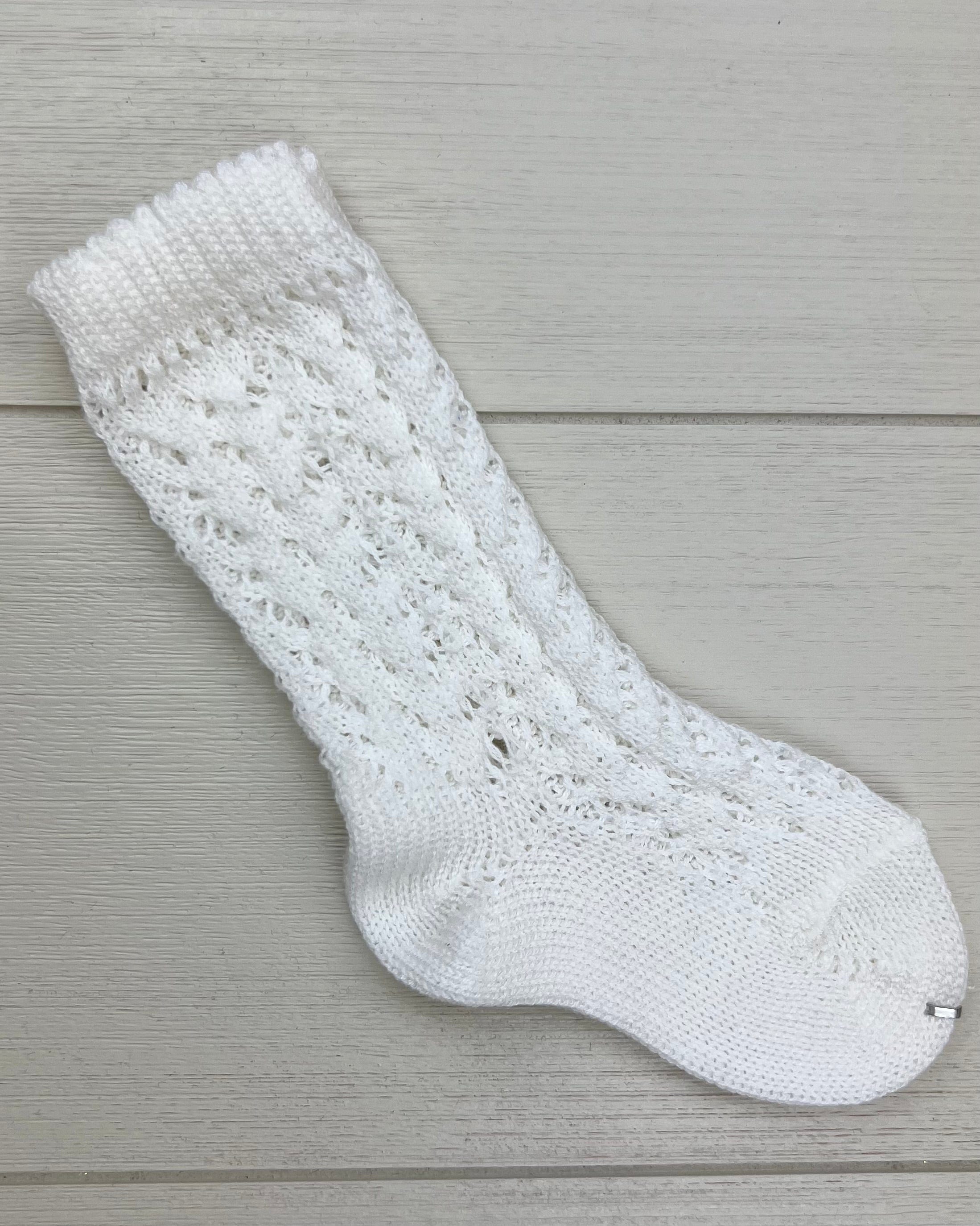 YoYo Children's Boutique Socks Off-White Cotton Openwork Knee-High Socks