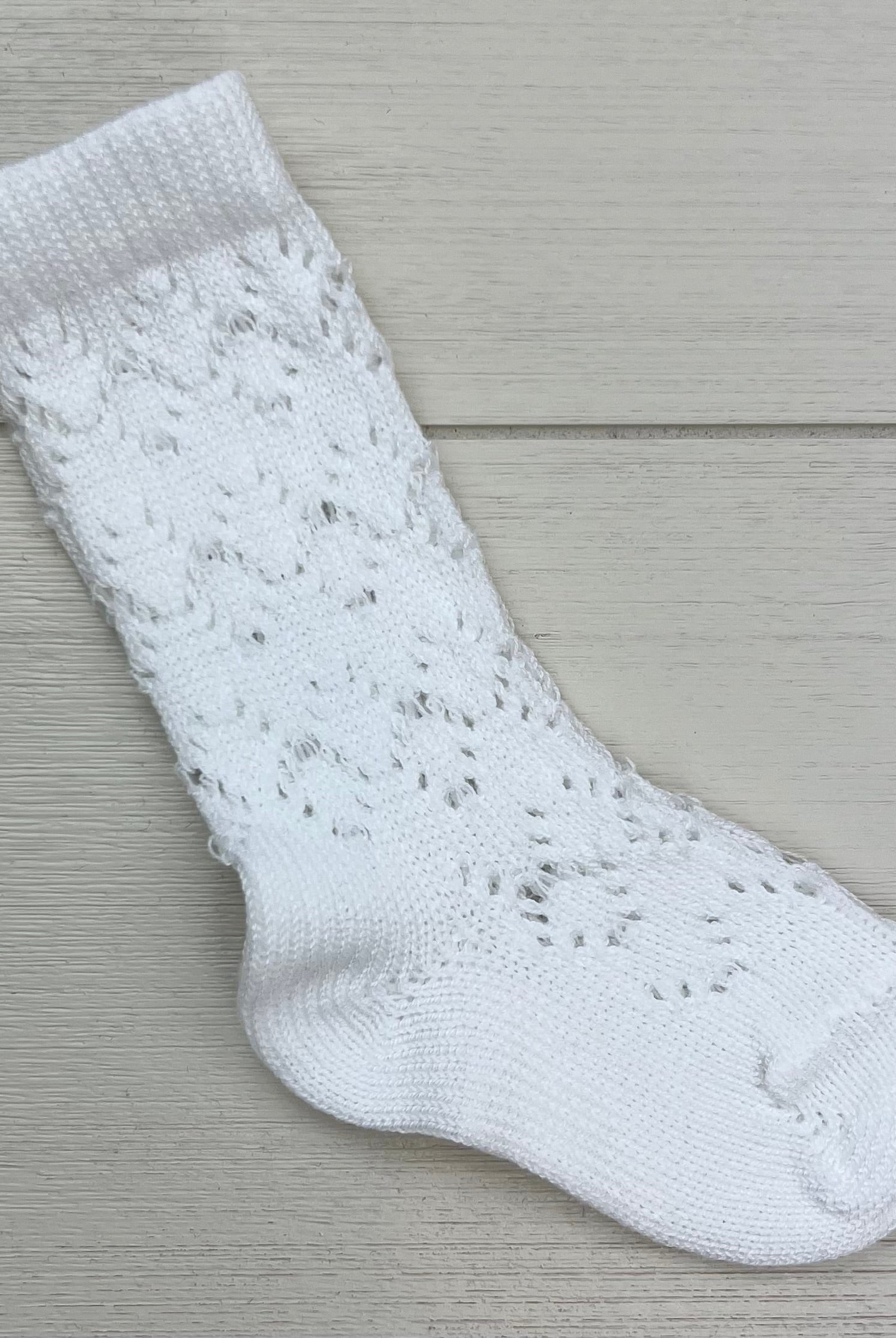 YoYo Children's Boutique Socks White Perle Geometric Knee-High Socks