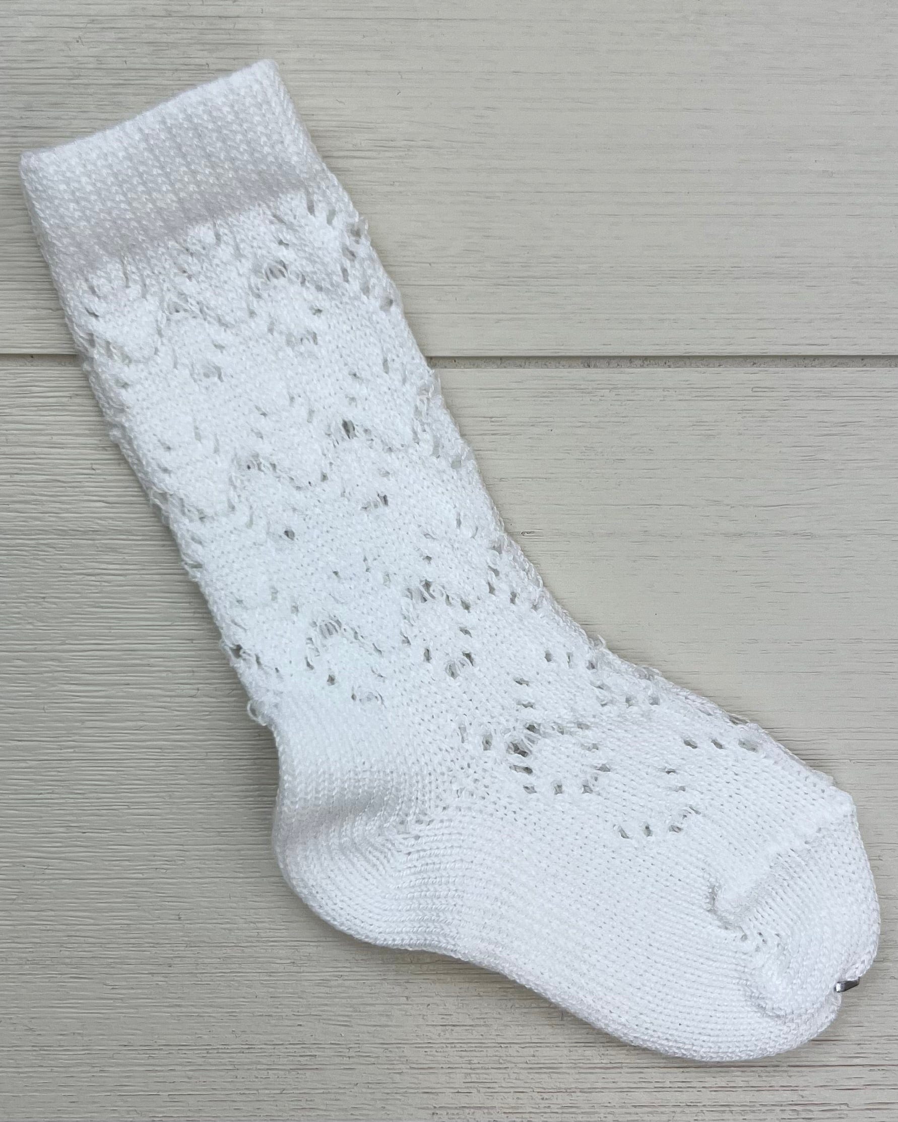 YoYo Children's Boutique Socks White Perle Geometric Knee-High Socks
