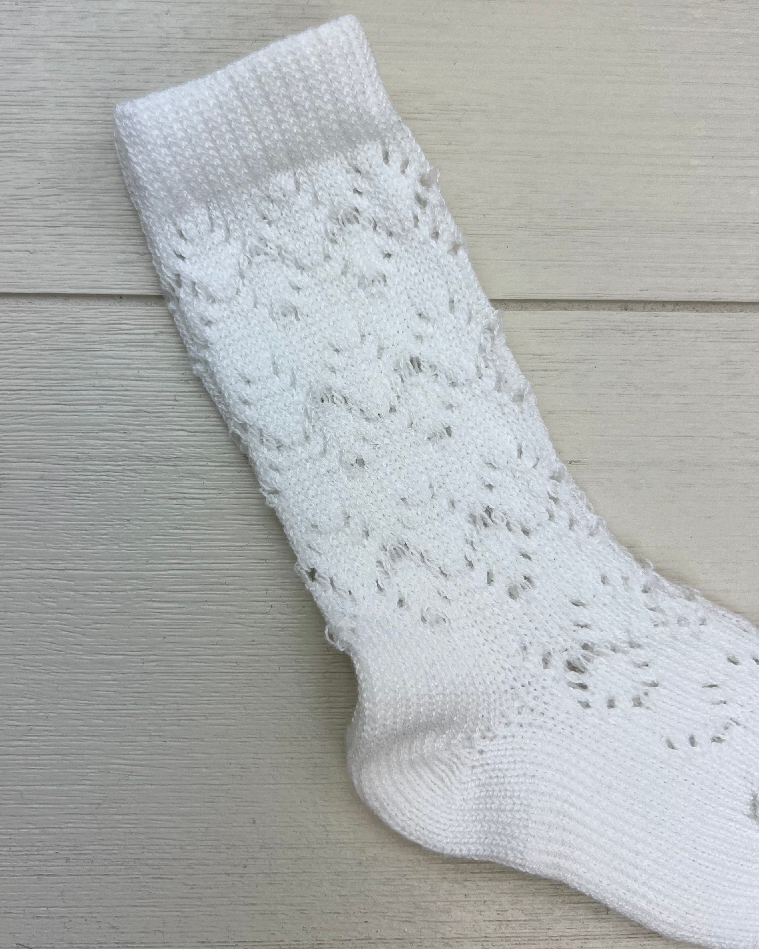 YoYo Children's Boutique Socks White Perle Geometric Knee-High Socks