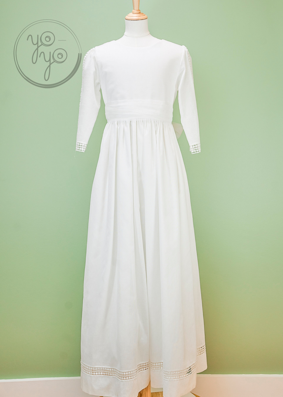 fitted lace wedding dress First Communion Dress Long Sleeves White Embroidery Sheer Princess Formal Dress Ivory / Custom main image 0