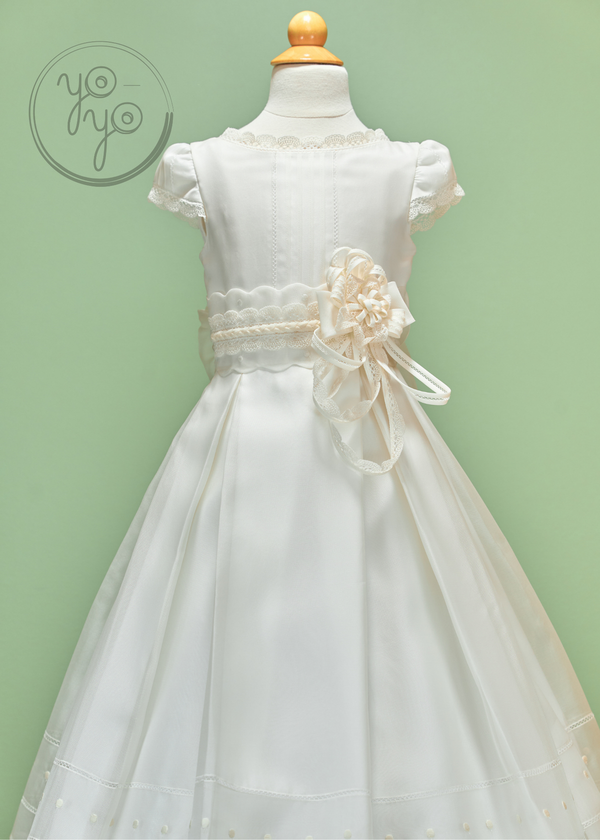 spanish designer communion dresses Hannibal Laguna Silk Spanish Communion Gown R301 Pre-order 10 / Beige