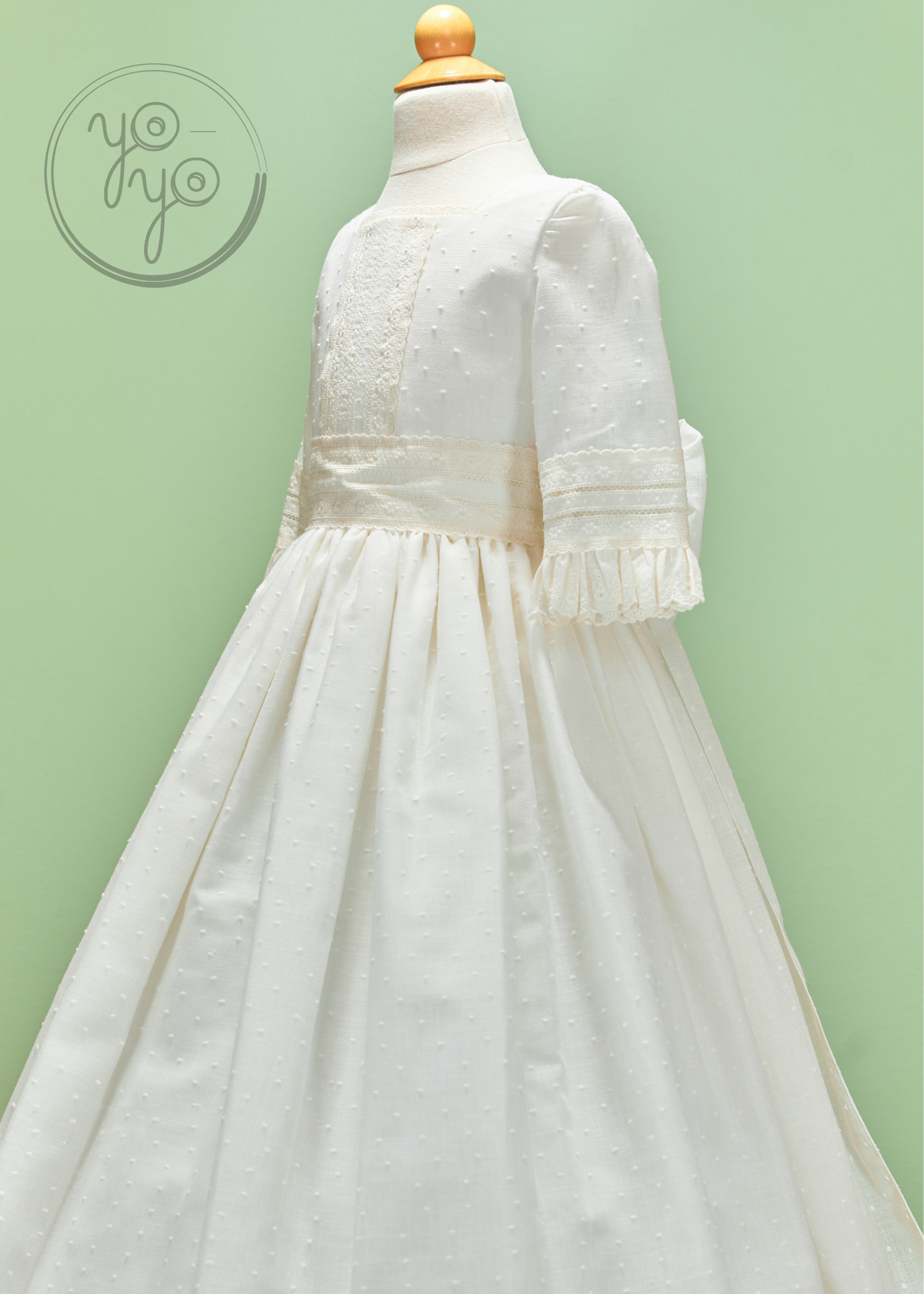 knee length dresses for ladies Olivia First Communion Dress – Linen Plumeti with Lace 10 / Off-White / Linen