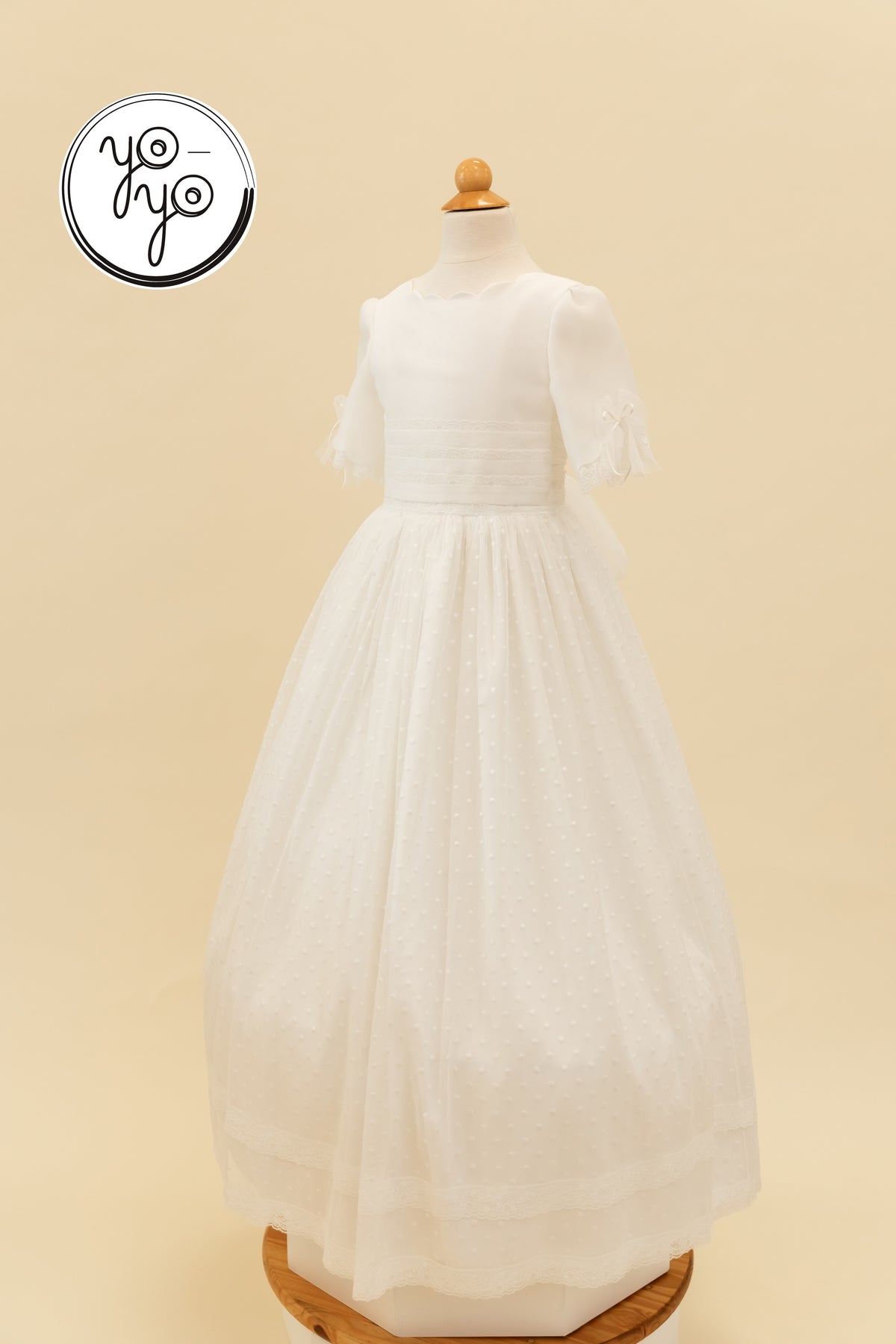 knee length catholic first communion dress Cala – Communion Dress for Girls 10 / Natural White lace first communion dress