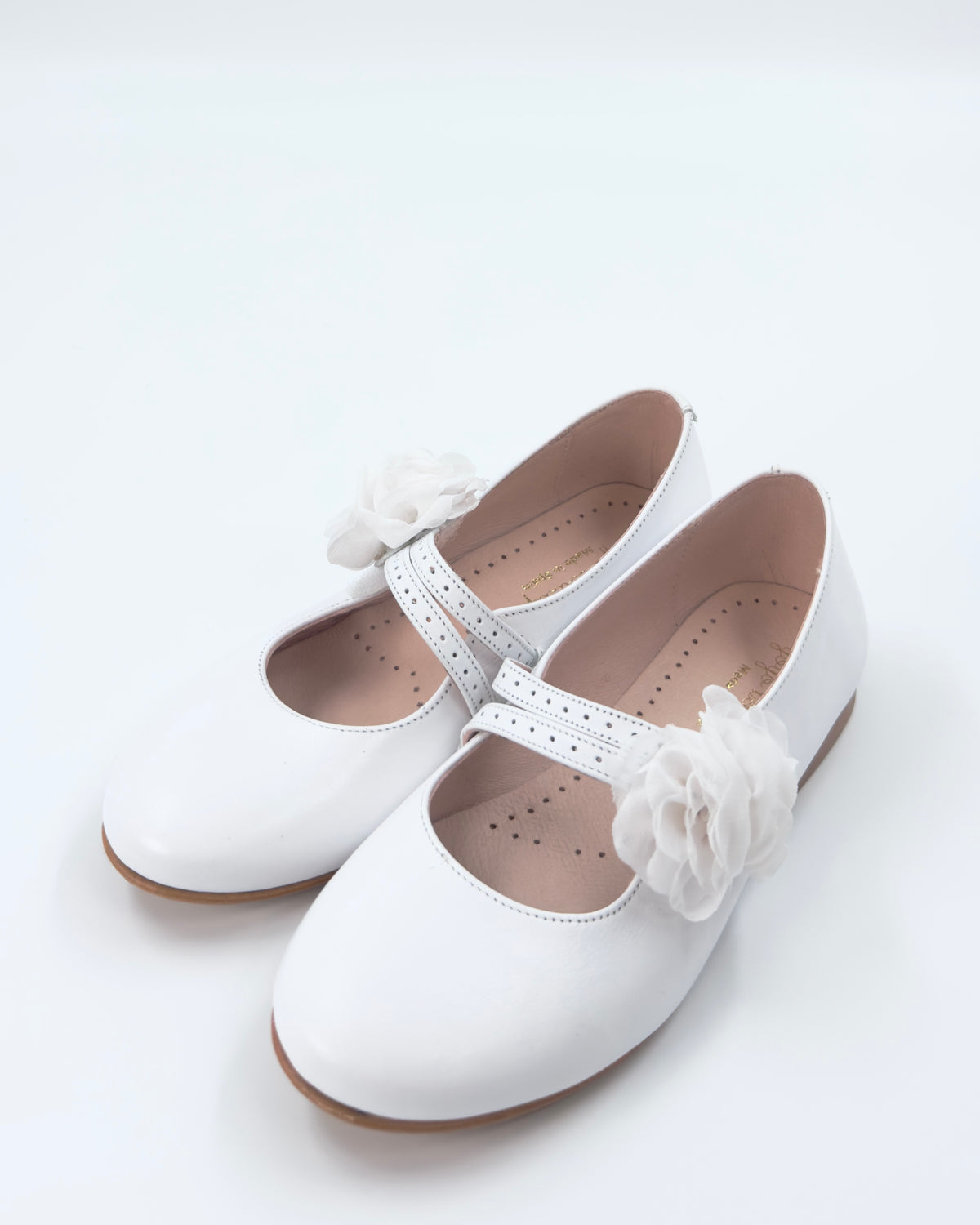 White Mary Jane Shoes – Leather Girls' Communion Shoes with Flower 30 EU / 12.5 US / White / Leather