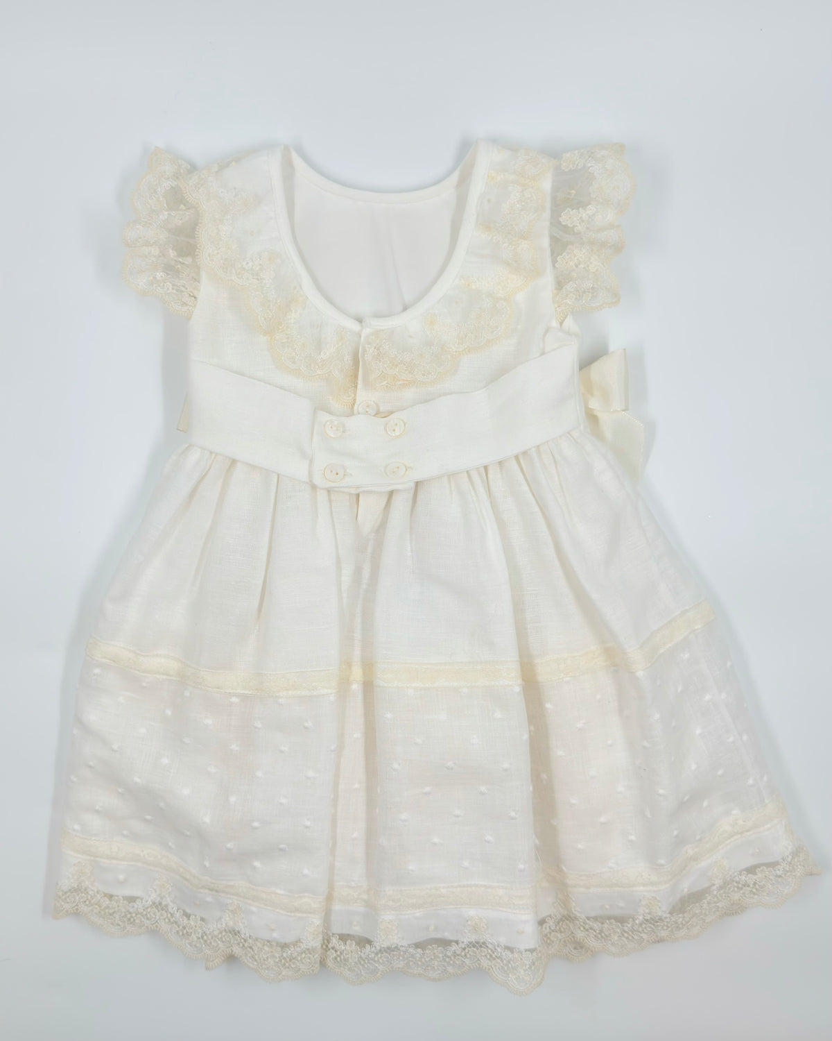 Amelia Girls Linen Dress  Off-White & Lace | YoYo Boutique 5 / Off-White