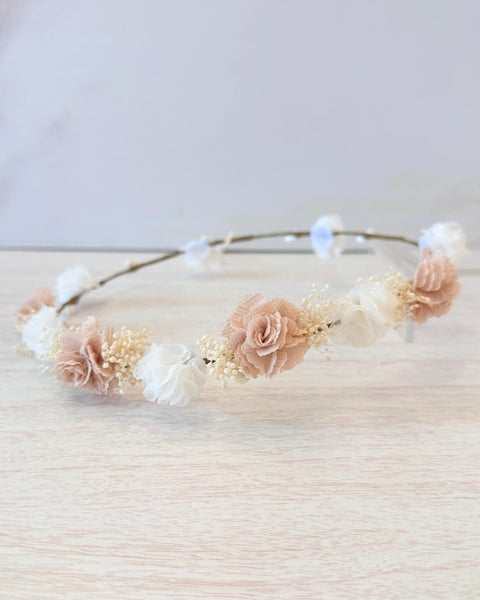 YoYo Boutique Accesories Blush Blush & White Flower Half Crown