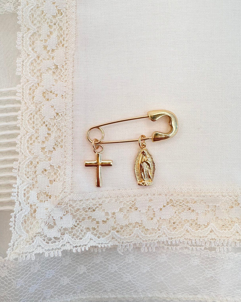 YoYo Boutique Accessories Gold-Filled Cruz y Virgen de Guadalupe Alfiler