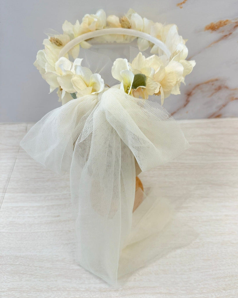 YoYo Boutique Accessories Off-White Flower Crown with Tulle