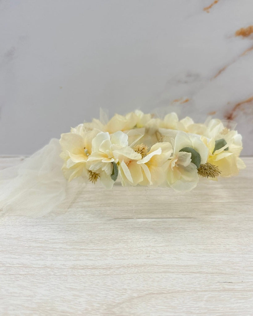 YoYo Boutique Accessories Off-White Flower Crown with Tulle