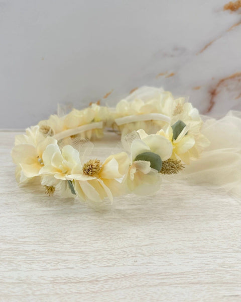 YoYo Boutique Accessories Off-White Flower Crown with Tulle