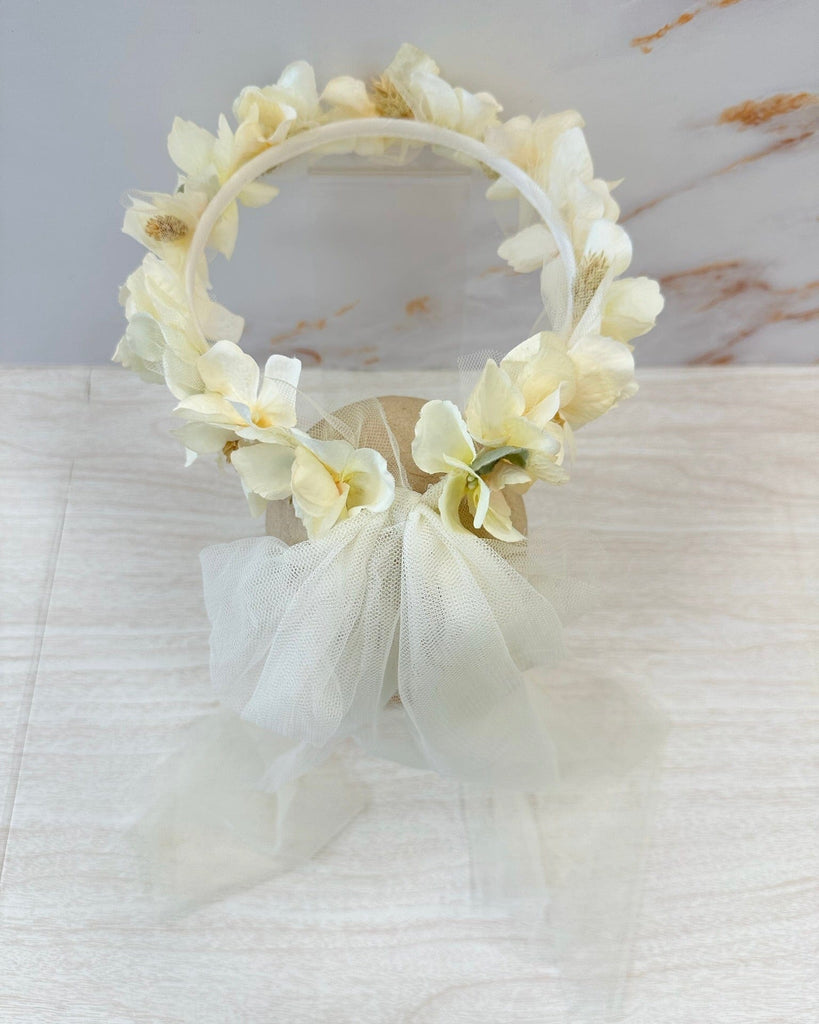 YoYo Boutique Accessories Off-White Flower Crown with Tulle